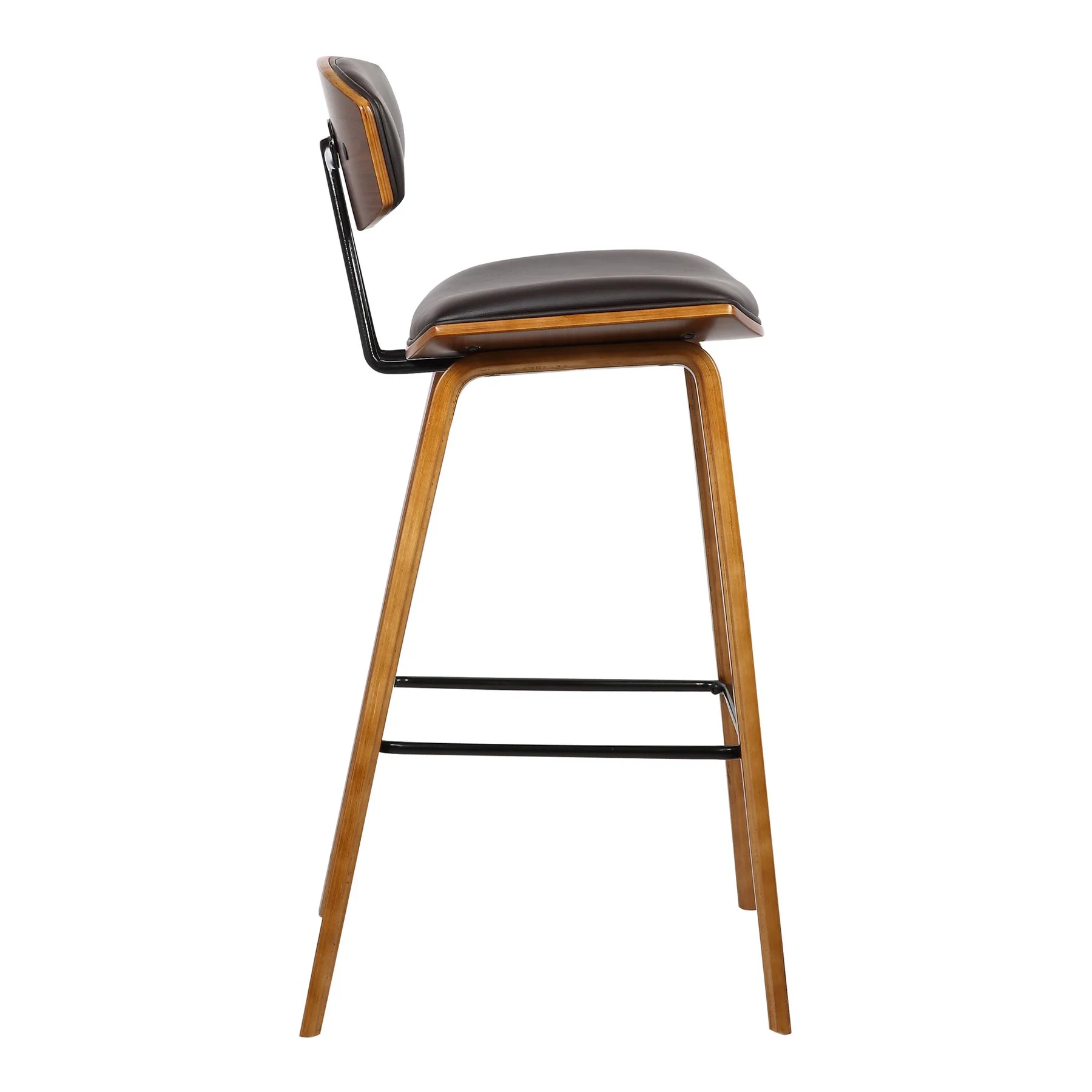 Fox 25.5" Counter Height Brown Faux Leather and Walnut Wood Mid-Century Modern Bar Stool - Image 3
