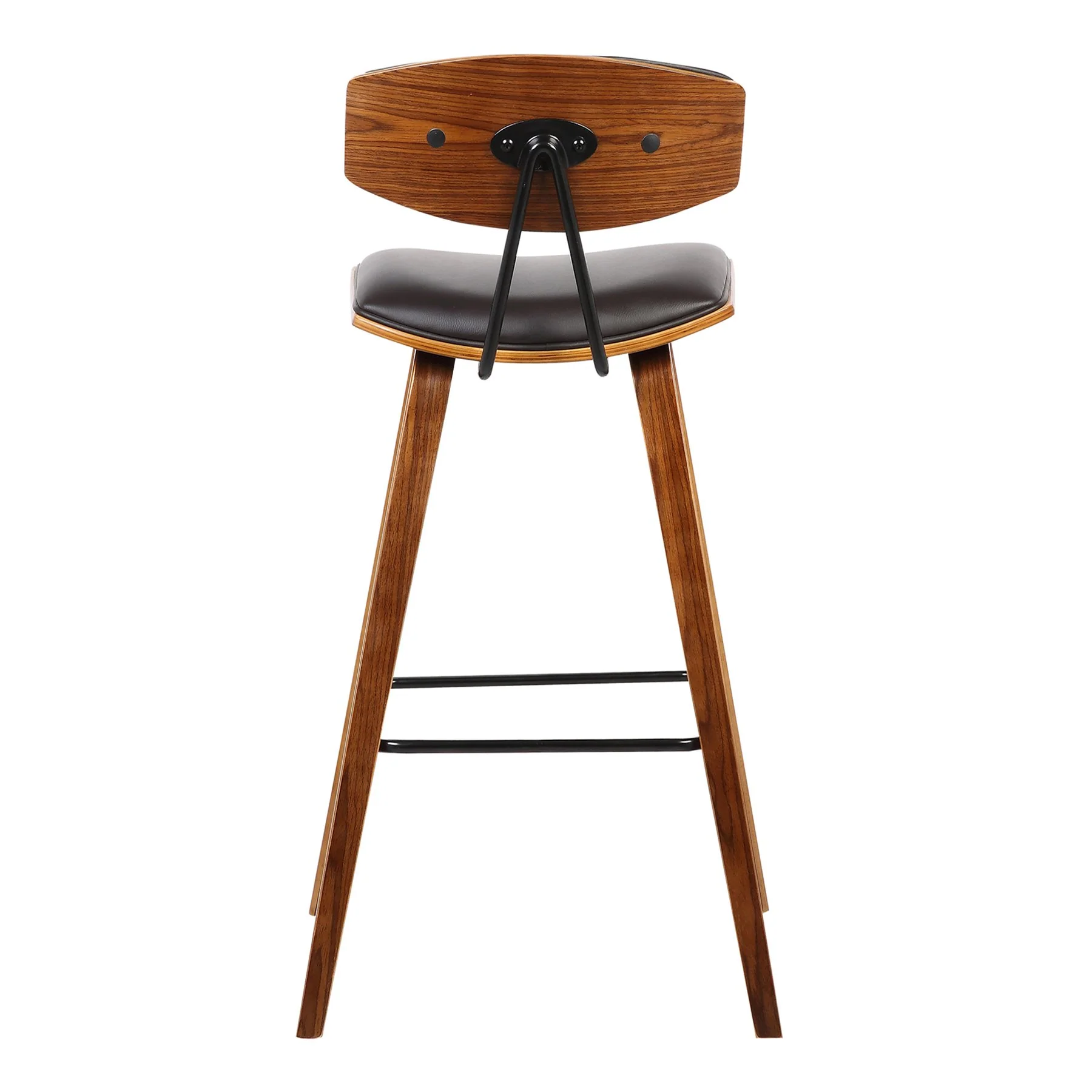 Fox 25.5" Counter Height Brown Faux Leather and Walnut Wood Mid-Century Modern Bar Stool - Image 4