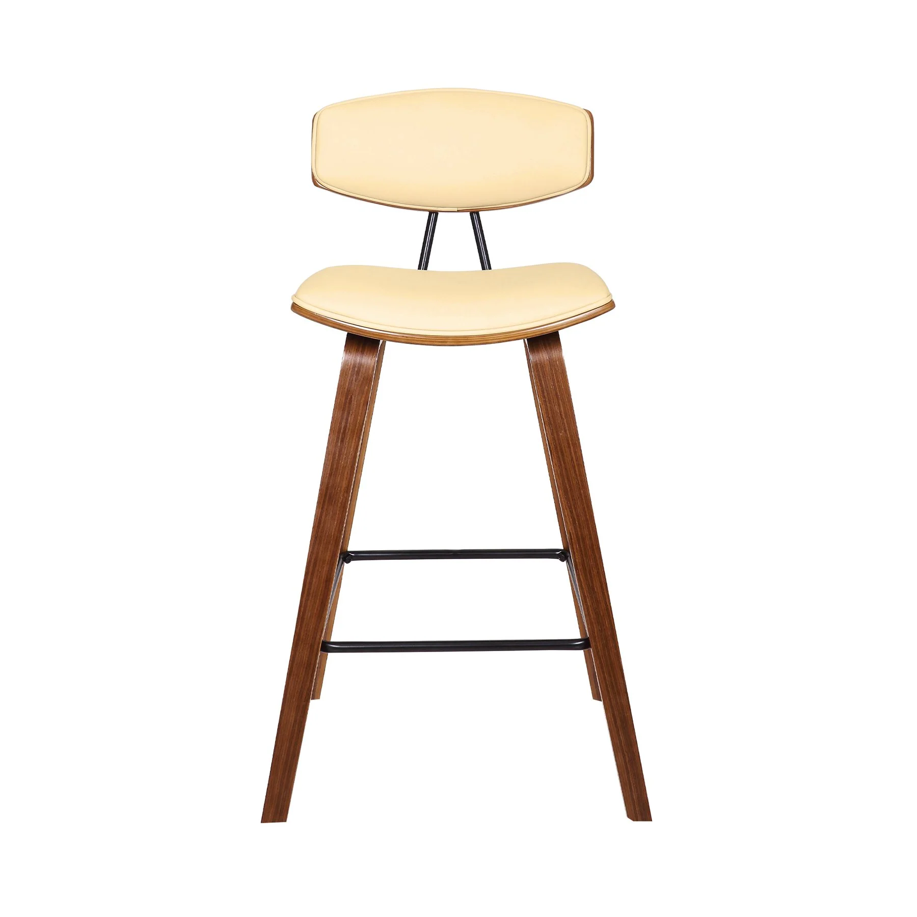 Fox 25.5" Counter Height Cream Faux Leather and Walnut Wood Mid-Century Modern Bar Stool - Image 2