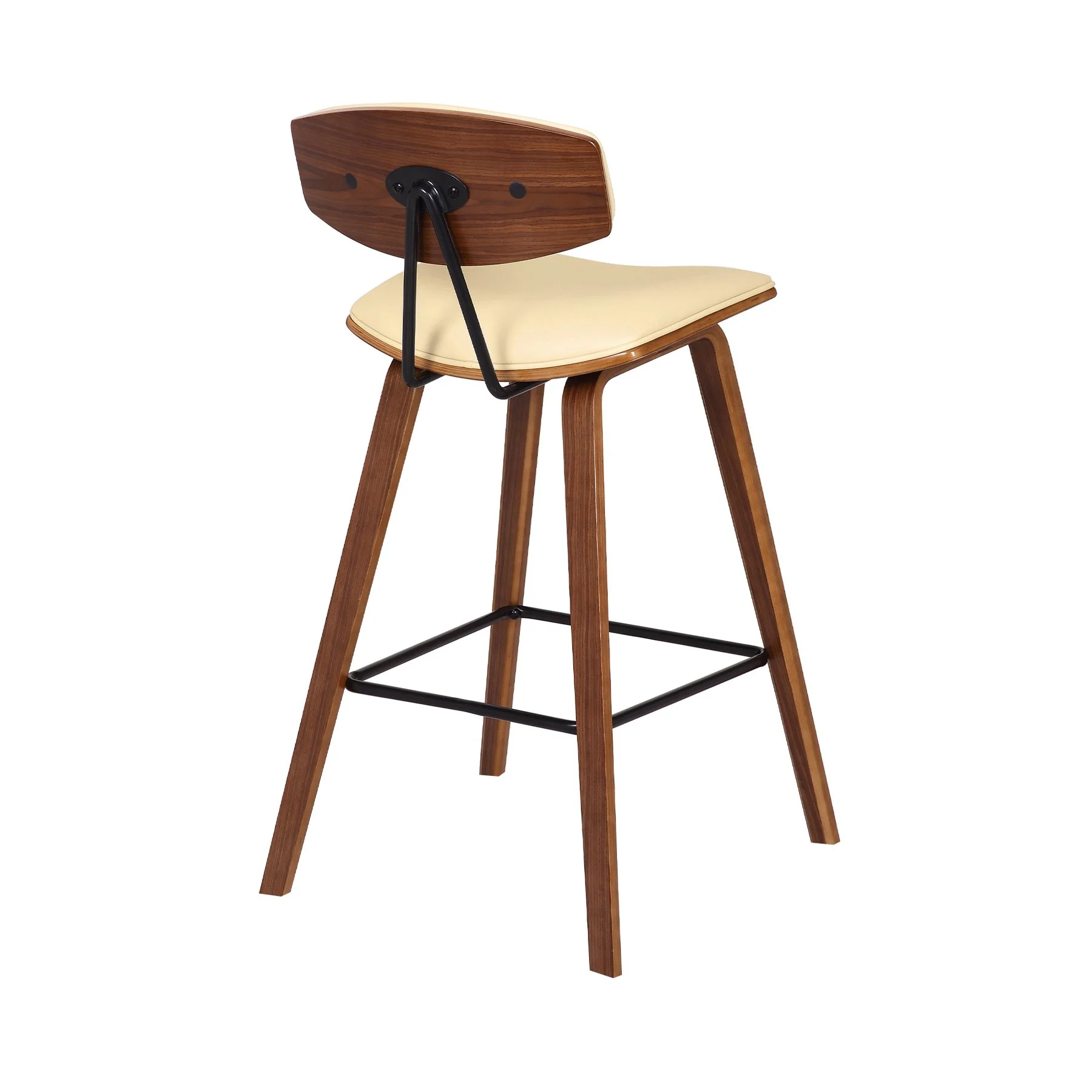 Fox 25.5" Counter Height Cream Faux Leather and Walnut Wood Mid-Century Modern Bar Stool - Image 4