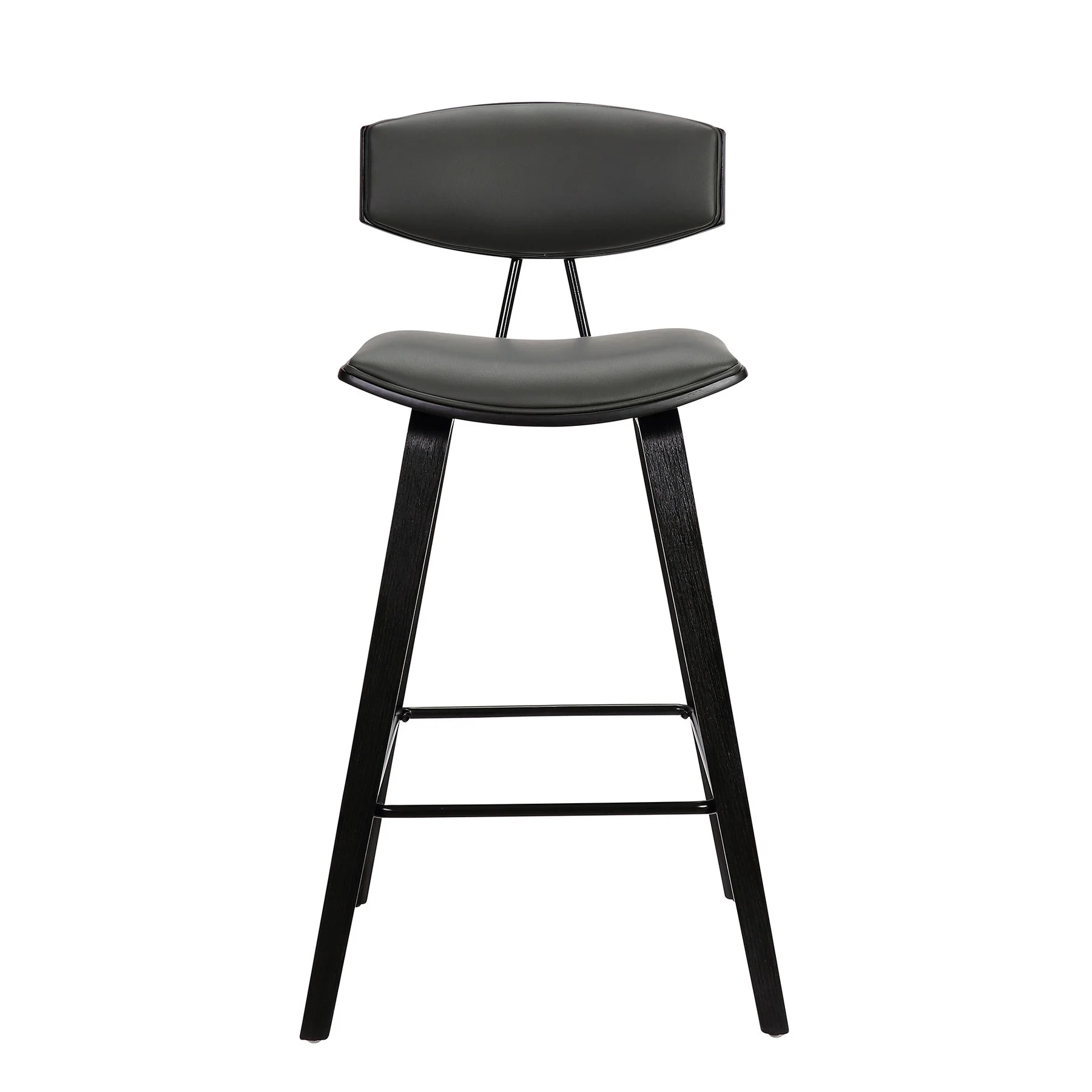 Fox 25.5" Counter Height Gray Faux Leather and Black Wood Mid-Century Modern Bar Stool - Image 2