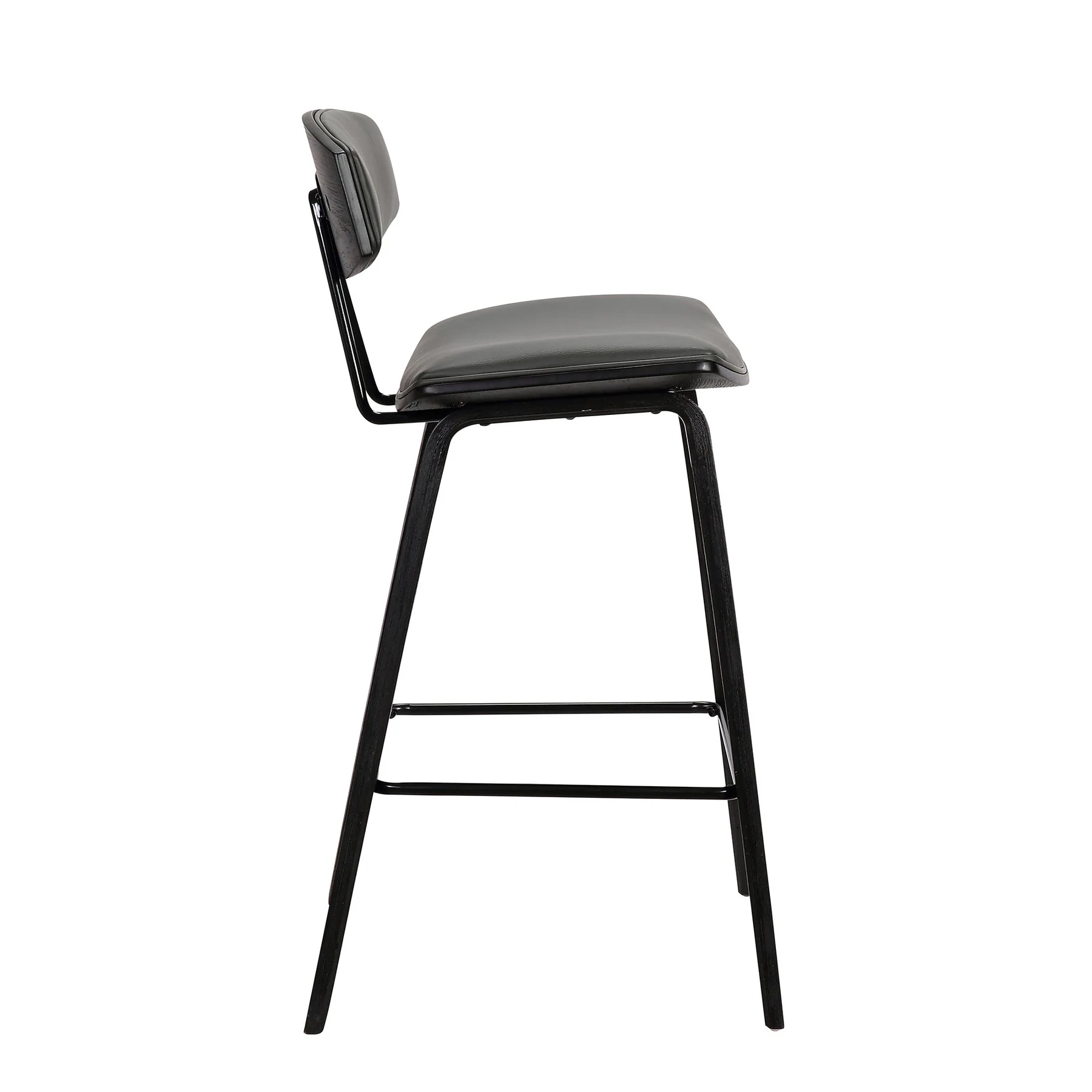 Fox 25.5" Counter Height Gray Faux Leather and Black Wood Mid-Century Modern Bar Stool - Image 3