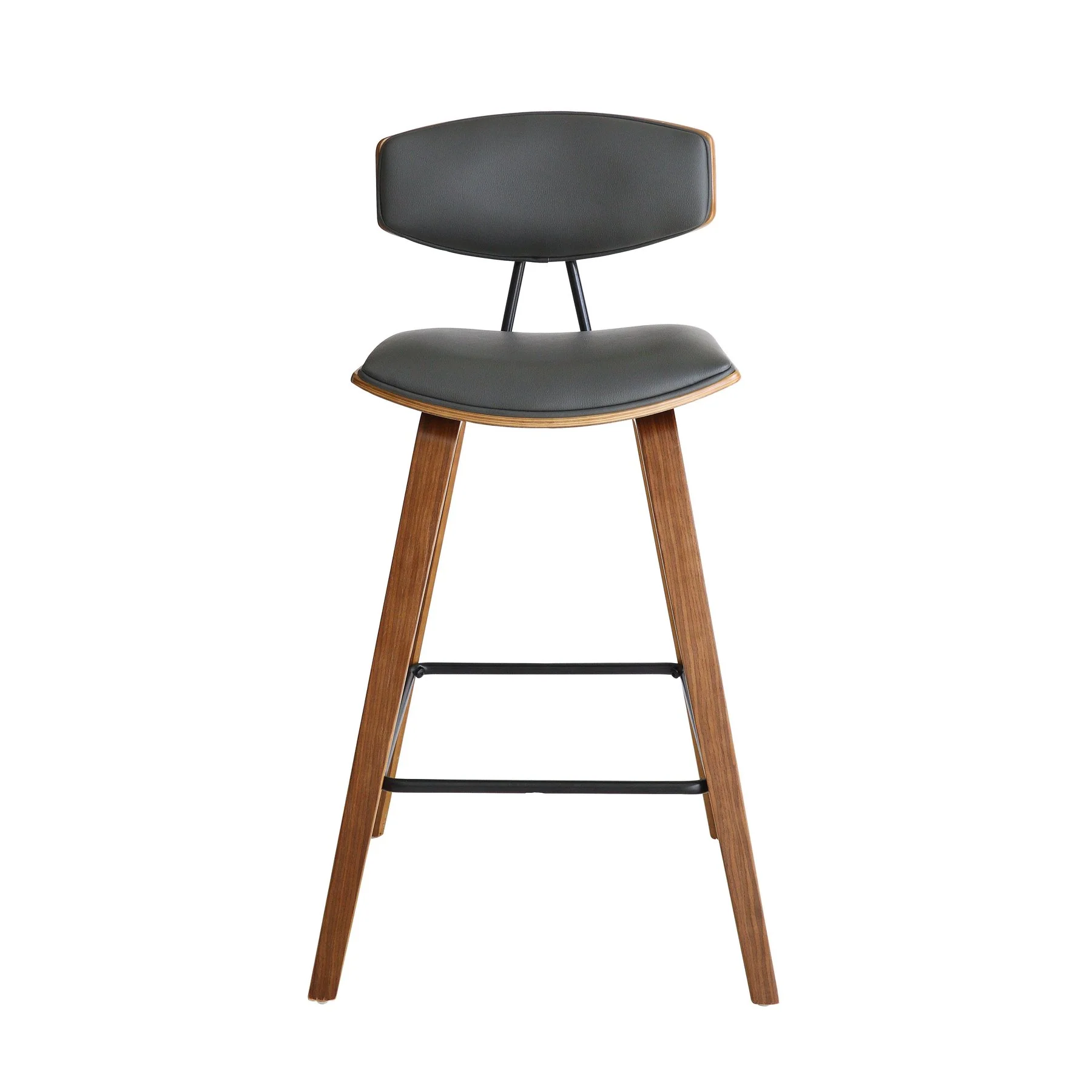 Fox 25.5" Counter Height Gray Faux Leather and Walnut Wood Mid-Century Modern Bar Stool - Image 2