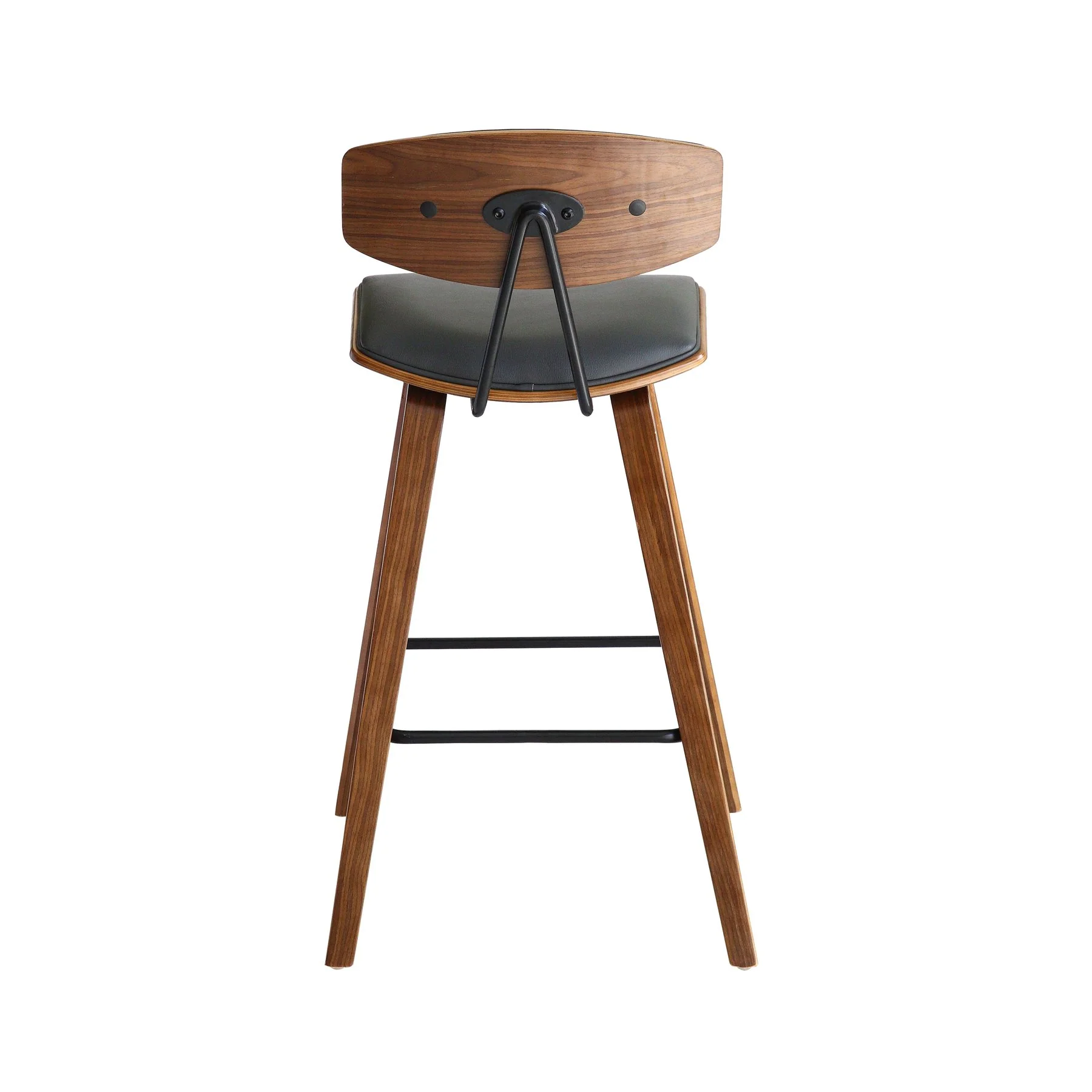 Fox 25.5" Counter Height Gray Faux Leather and Walnut Wood Mid-Century Modern Bar Stool - Image 5