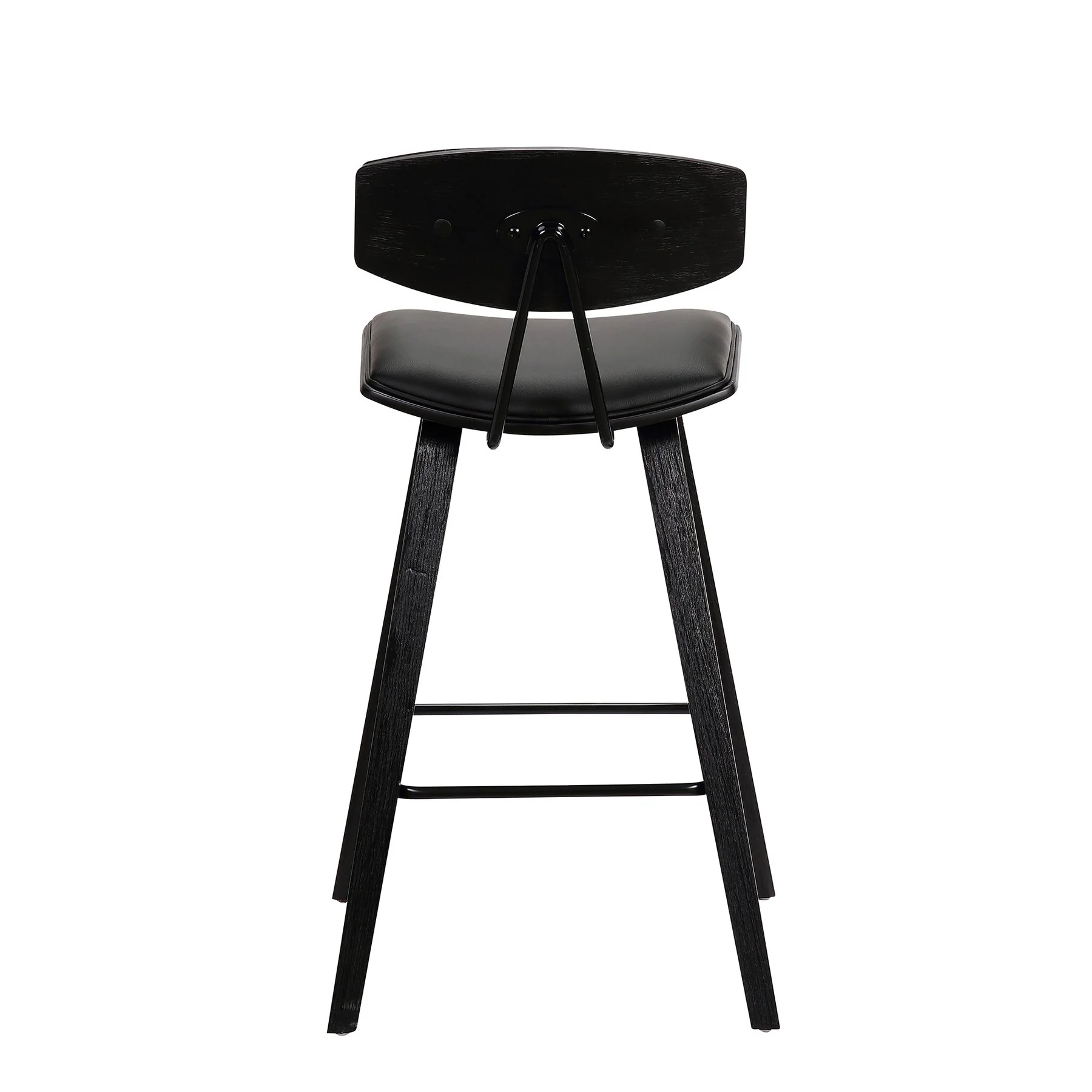 Fox 28.5" Bar Height Black Faux Leather and Black Wood Mid-Century Modern Bar Stool - Image 5
