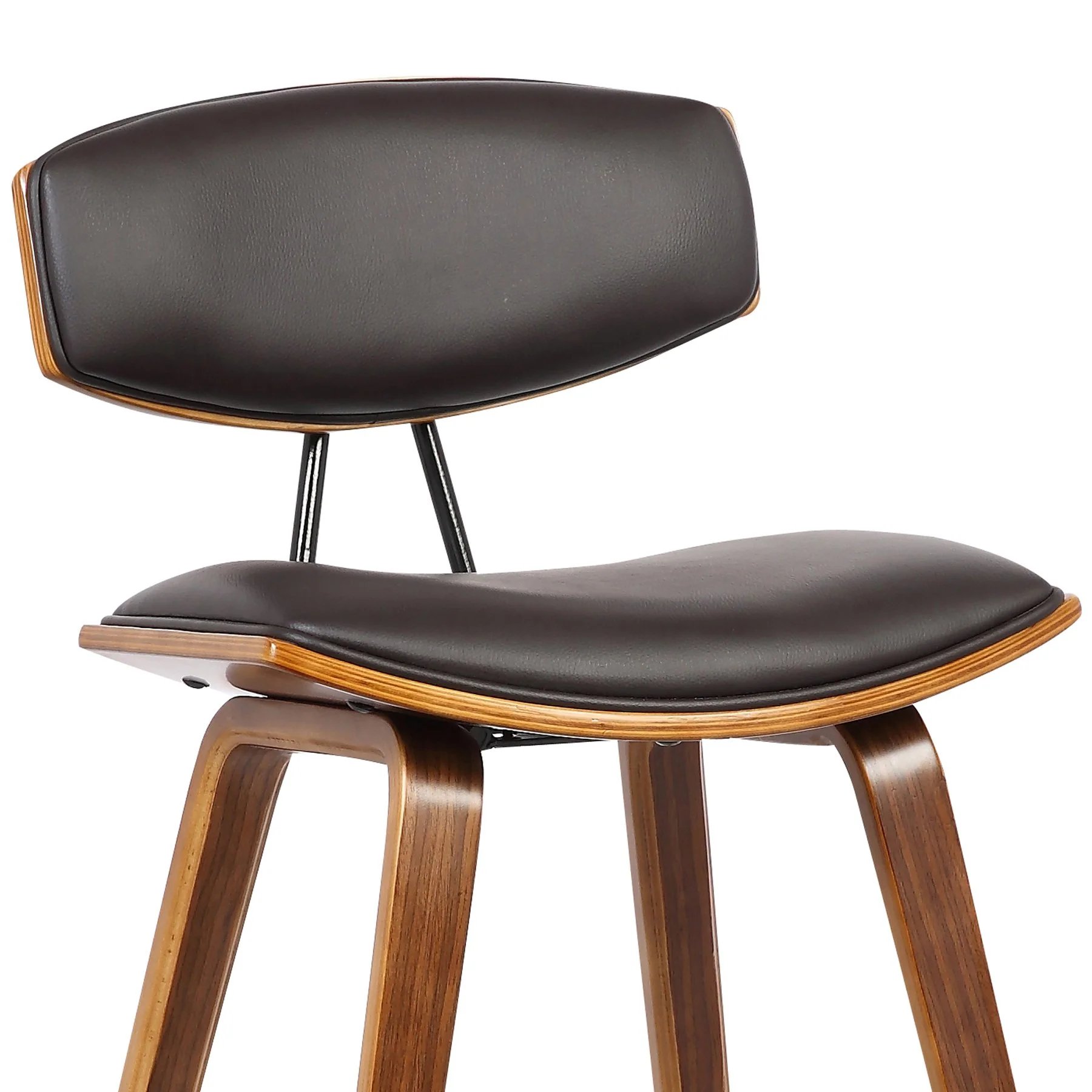 Fox 28.5" Bar Height Brown Faux Leather and Walnut Wood Mid-Century Modern Bar Stool - Image 5