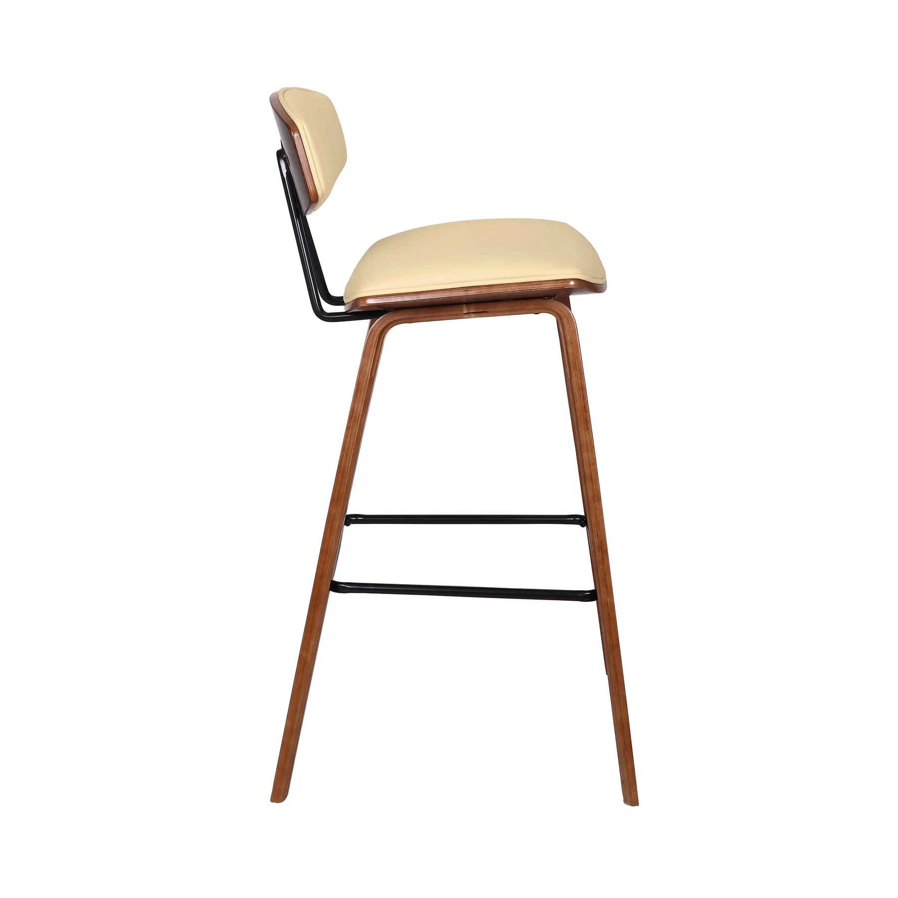 Fox 28.5" Bar Height Cream Faux Leather and Walnut Wood Mid-Century Modern Bar Stool - Image 3