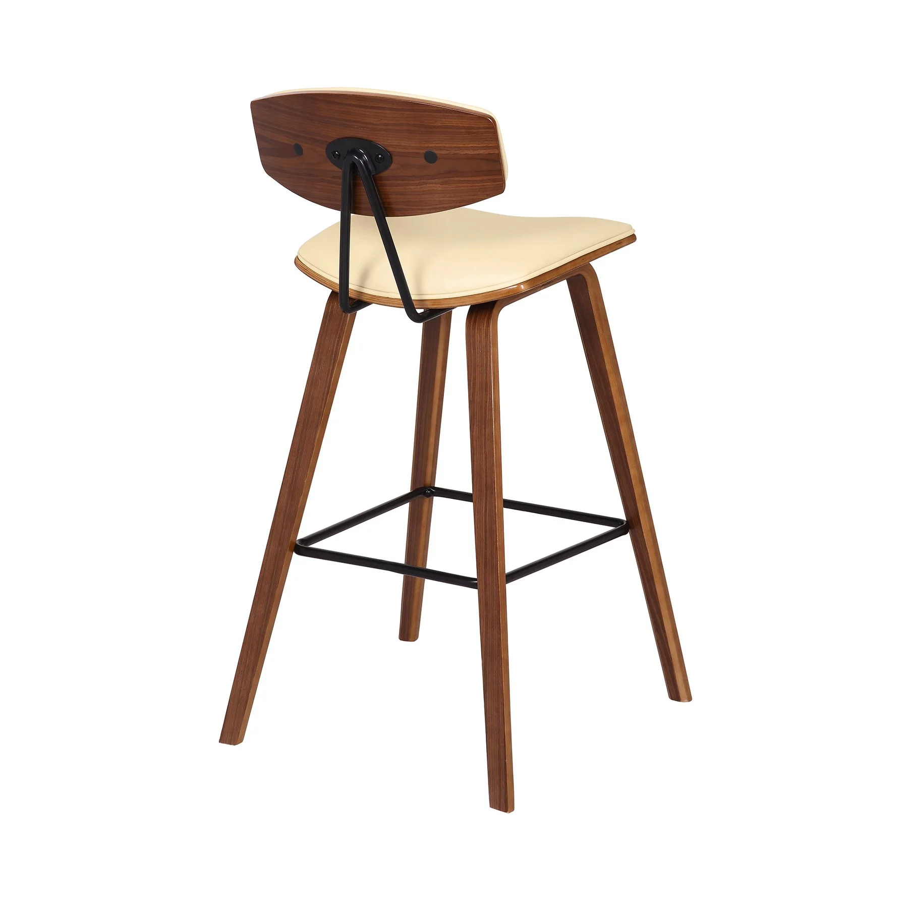 Fox 28.5" Bar Height Cream Faux Leather and Walnut Wood Mid-Century Modern Bar Stool - Image 4