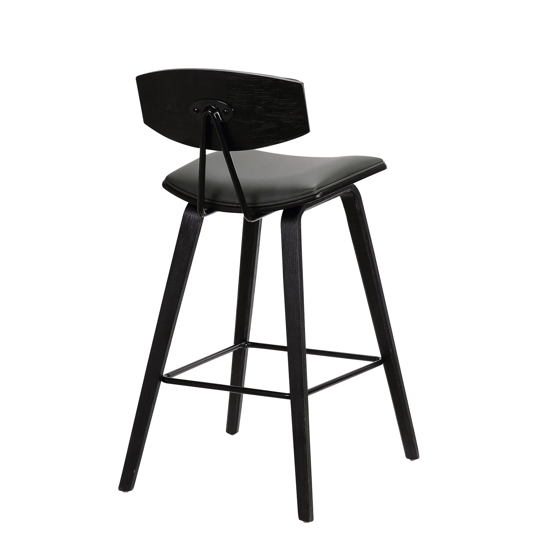 Fox 28.5" Bar Height Gray Faux Leather and Black Wood Mid-Century Modern Bar Stool - Image 4