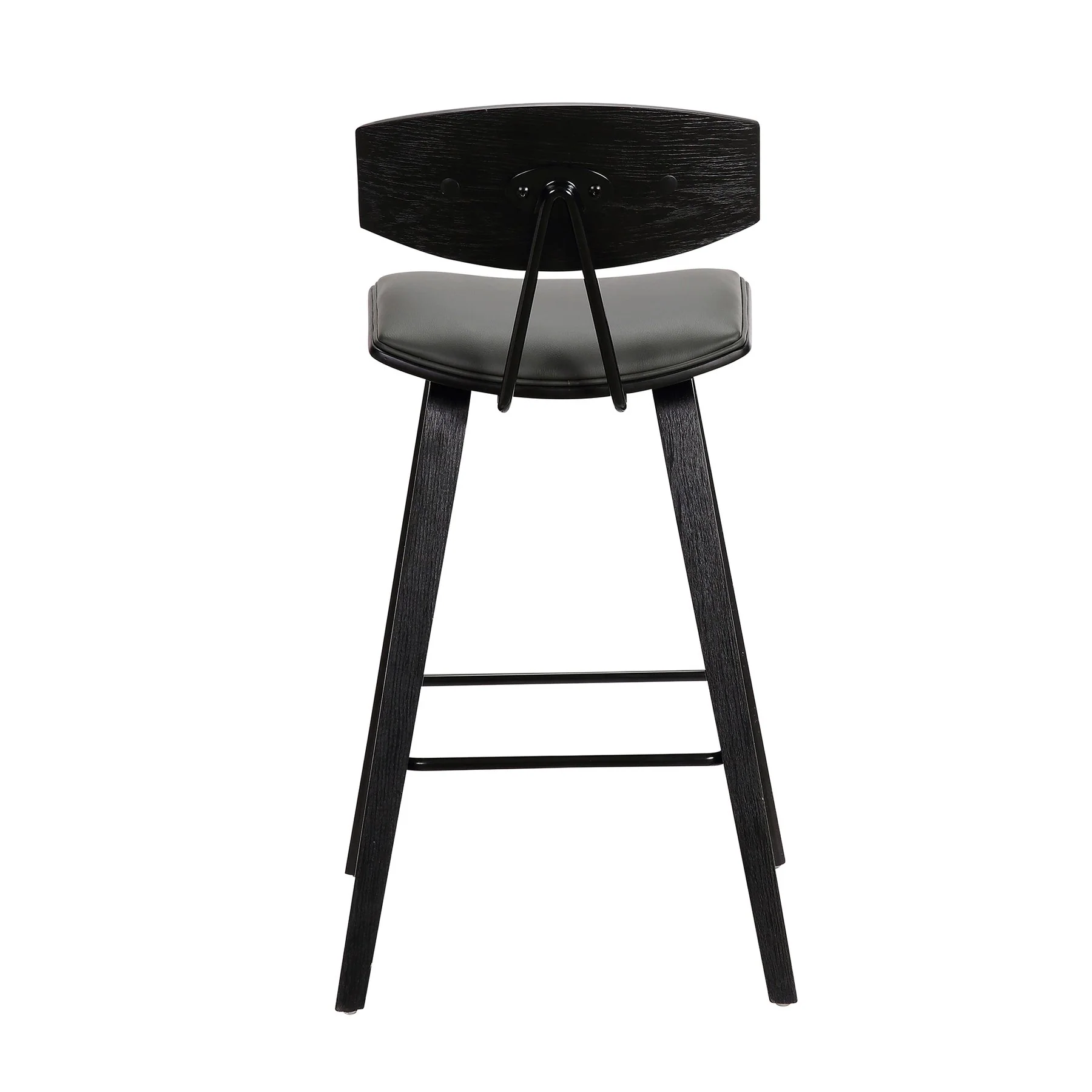 Fox 28.5" Bar Height Gray Faux Leather and Black Wood Mid-Century Modern Bar Stool - Image 5