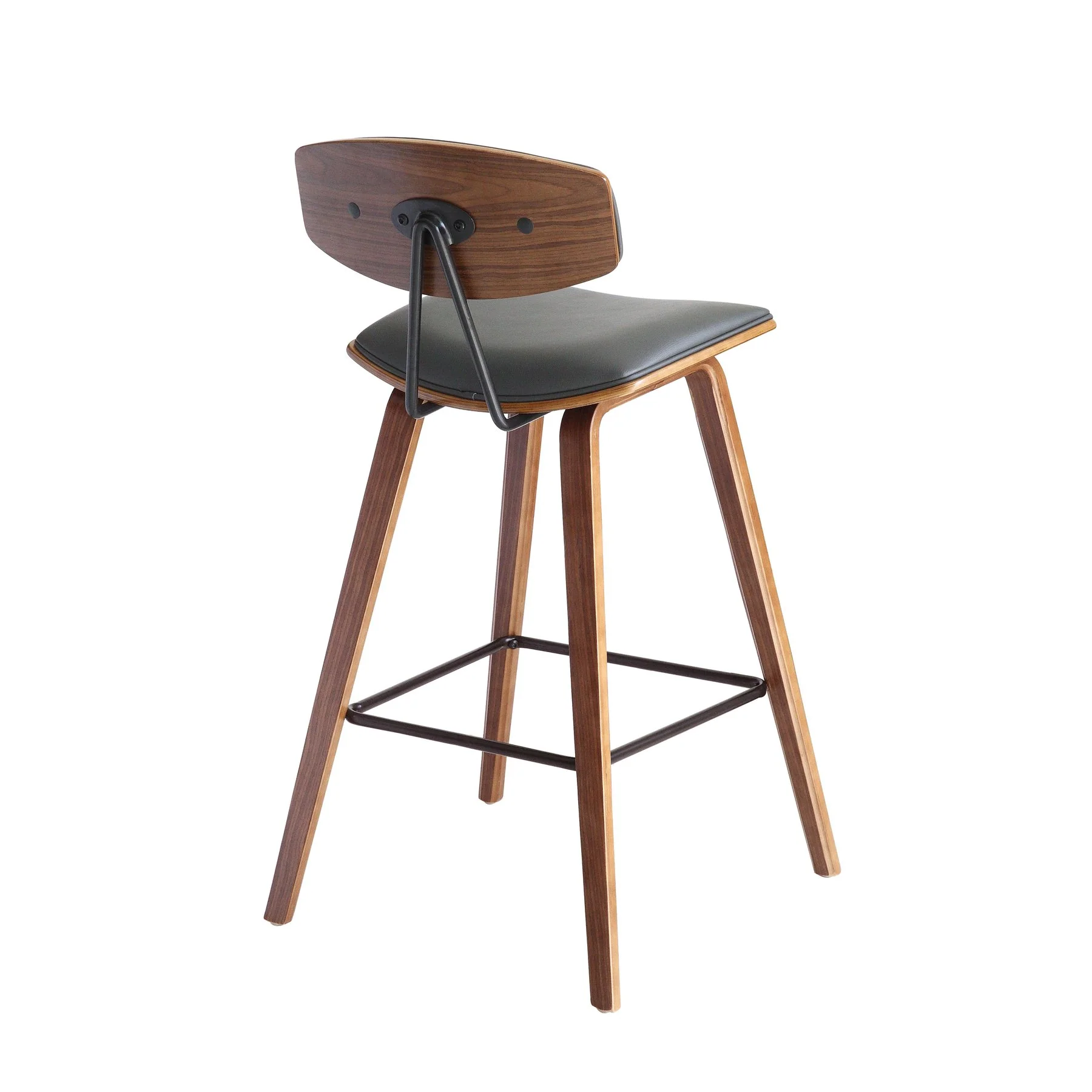 Fox 28.5" Bar Height Gray Faux Leather and Walnut Wood Mid-Century Modern Bar Stool - Image 4