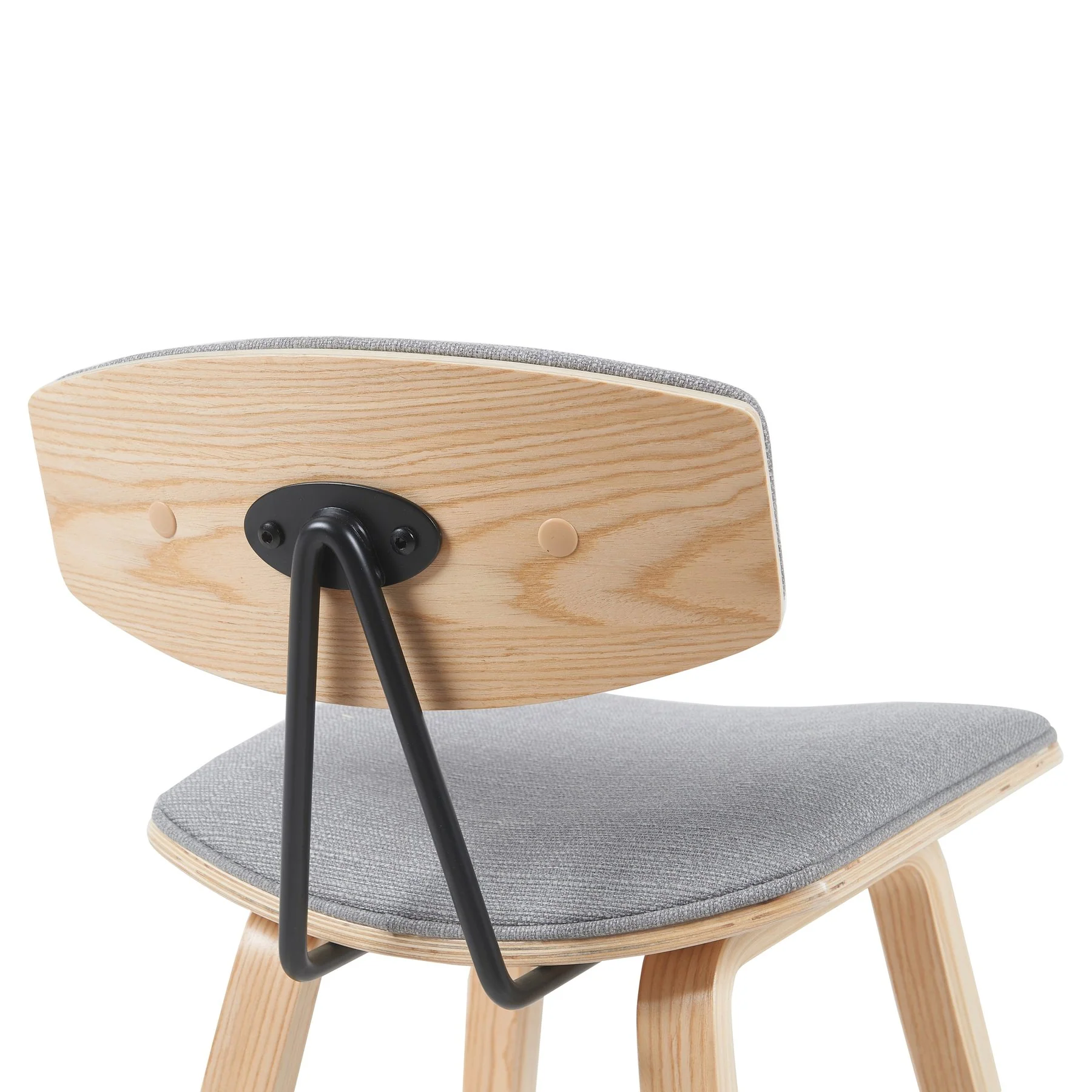 Fox Modern Swivel Bar Height Stool with Grey Upholstered Seat and Patterned Oak Wood Frame - Image 5