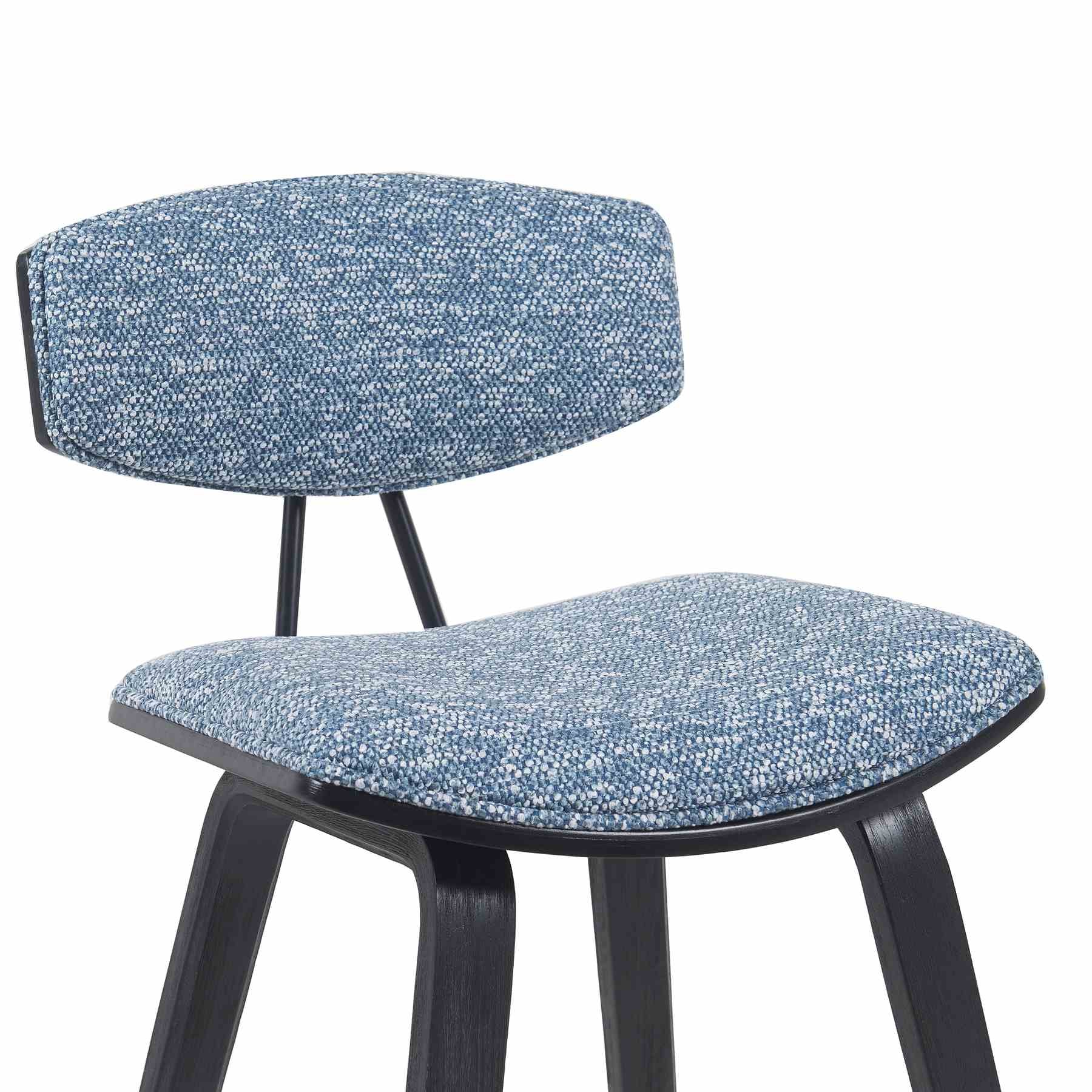 Fox Modern Swivel Bar Height Stool with Speckled Blue Upholstered Seat and Black Brushed Wood Frame - Image 4