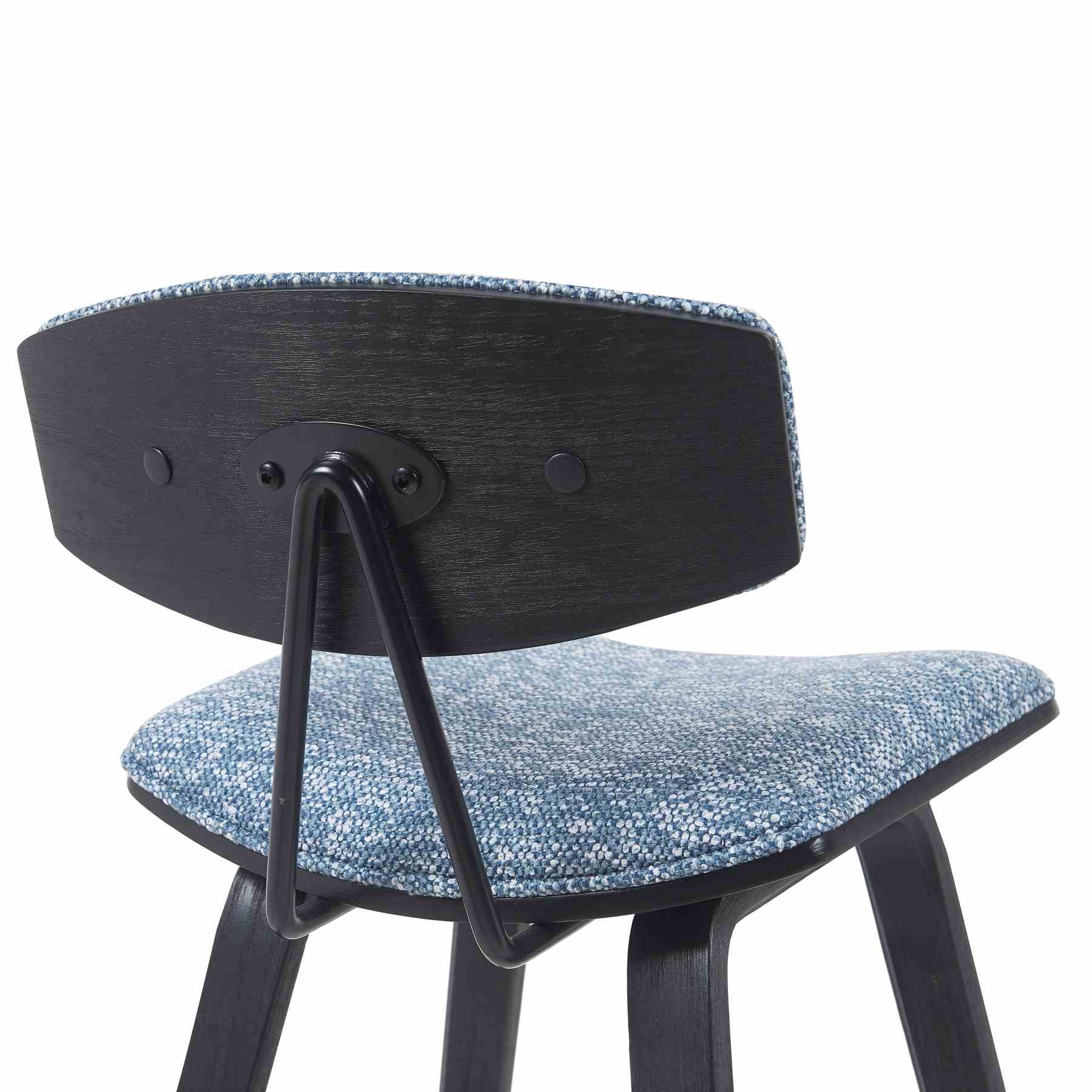 Fox Modern Swivel Bar Height Stool with Speckled Blue Upholstered Seat and Black Brushed Wood Frame - Image 5