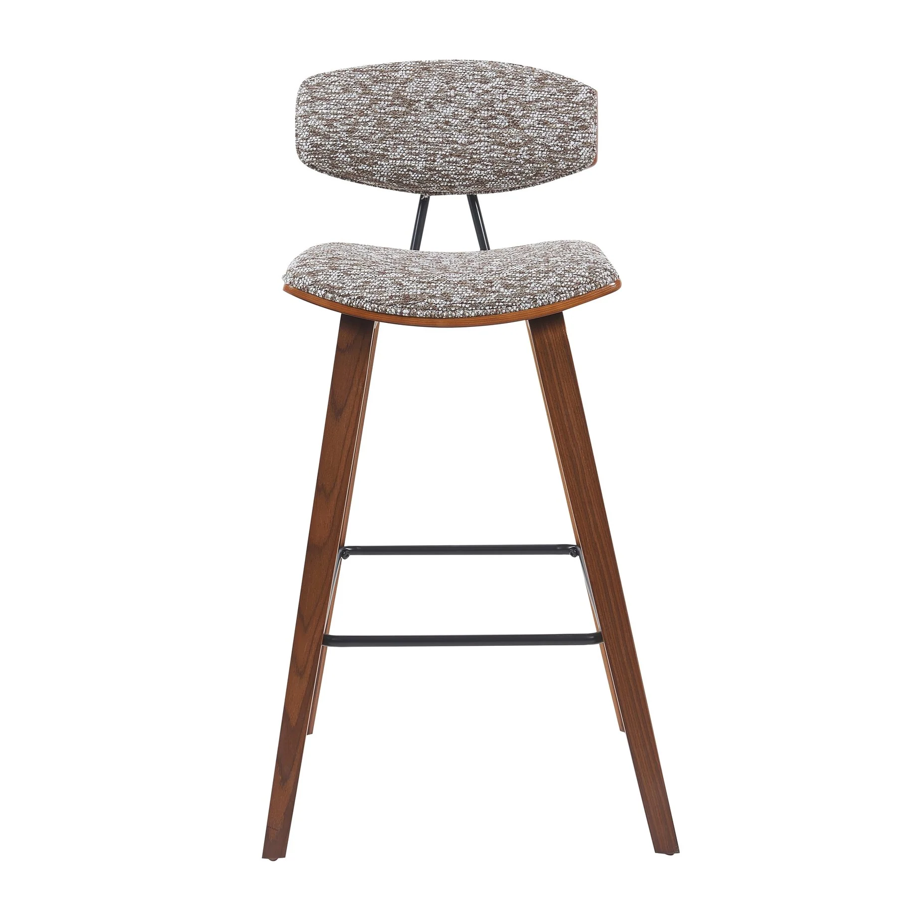 Fox Modern Swivel Bar Height Stool with Speckled Brown Upholstered Seat and Walnut Wood Frame - Image 2