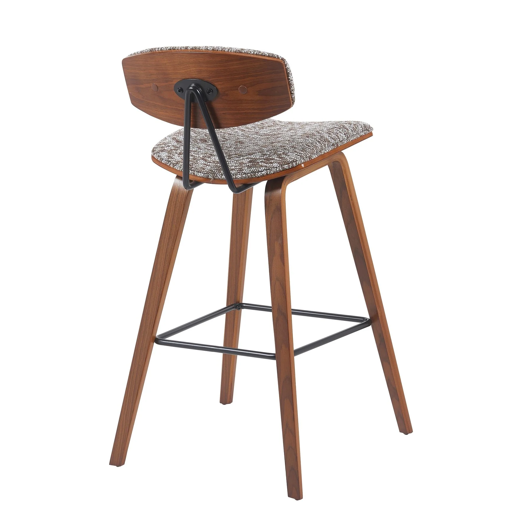 Fox Modern Swivel Bar Height Stool with Speckled Brown Upholstered Seat and Walnut Wood Frame - Image 3