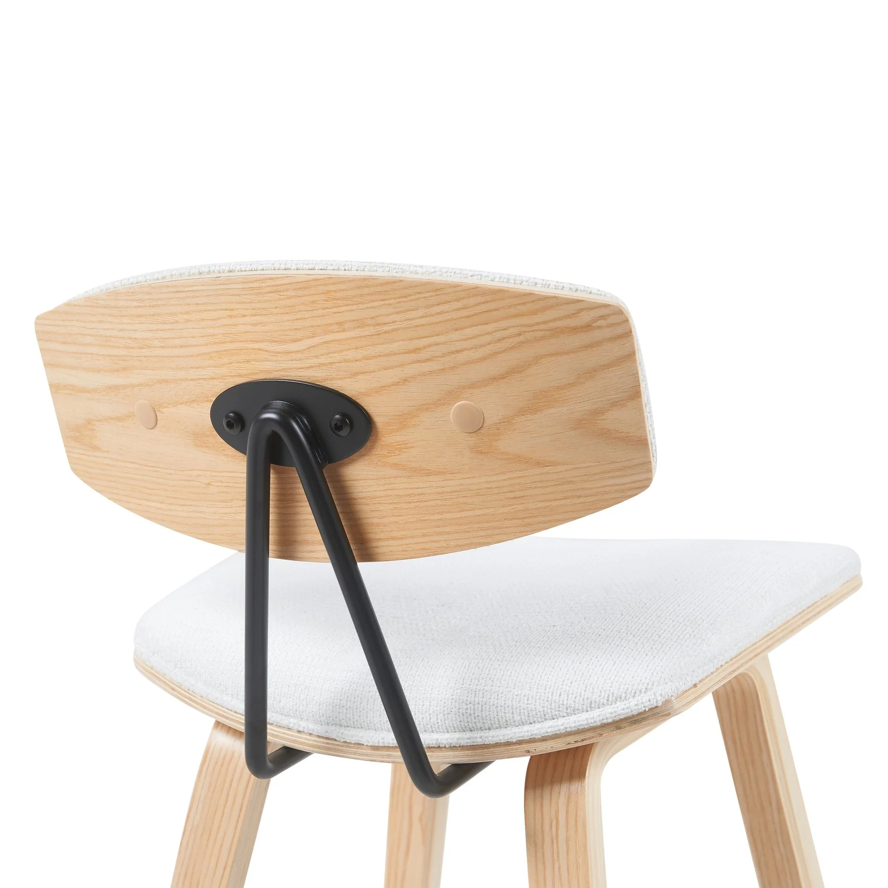 Fox Modern Swivel Bar Height Stool with White Upholstered Seat and Patterned Oak Wood Frame - Image 5