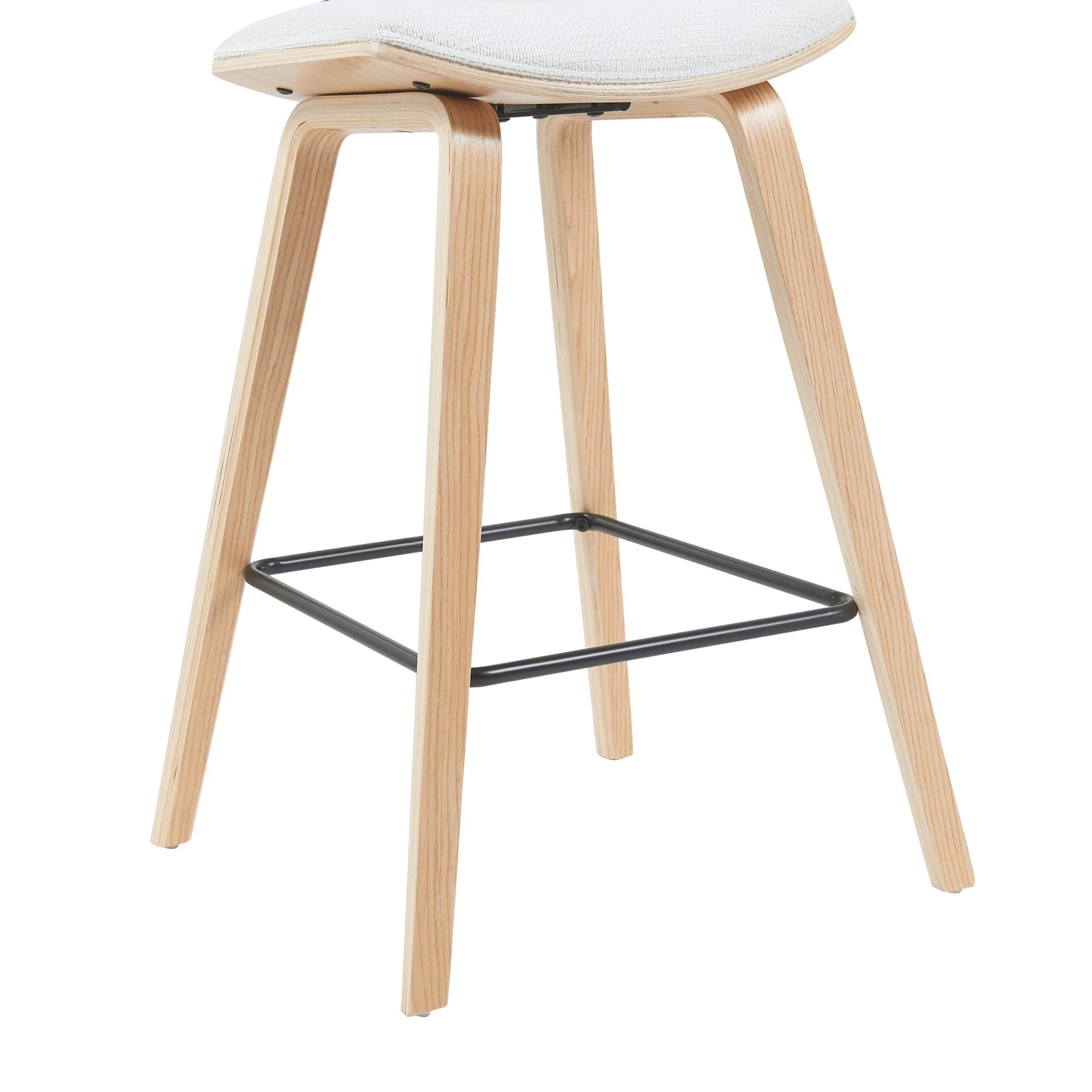Fox Modern Swivel Bar Height Stool with White Upholstered Seat and Patterned Oak Wood Frame - Image 6