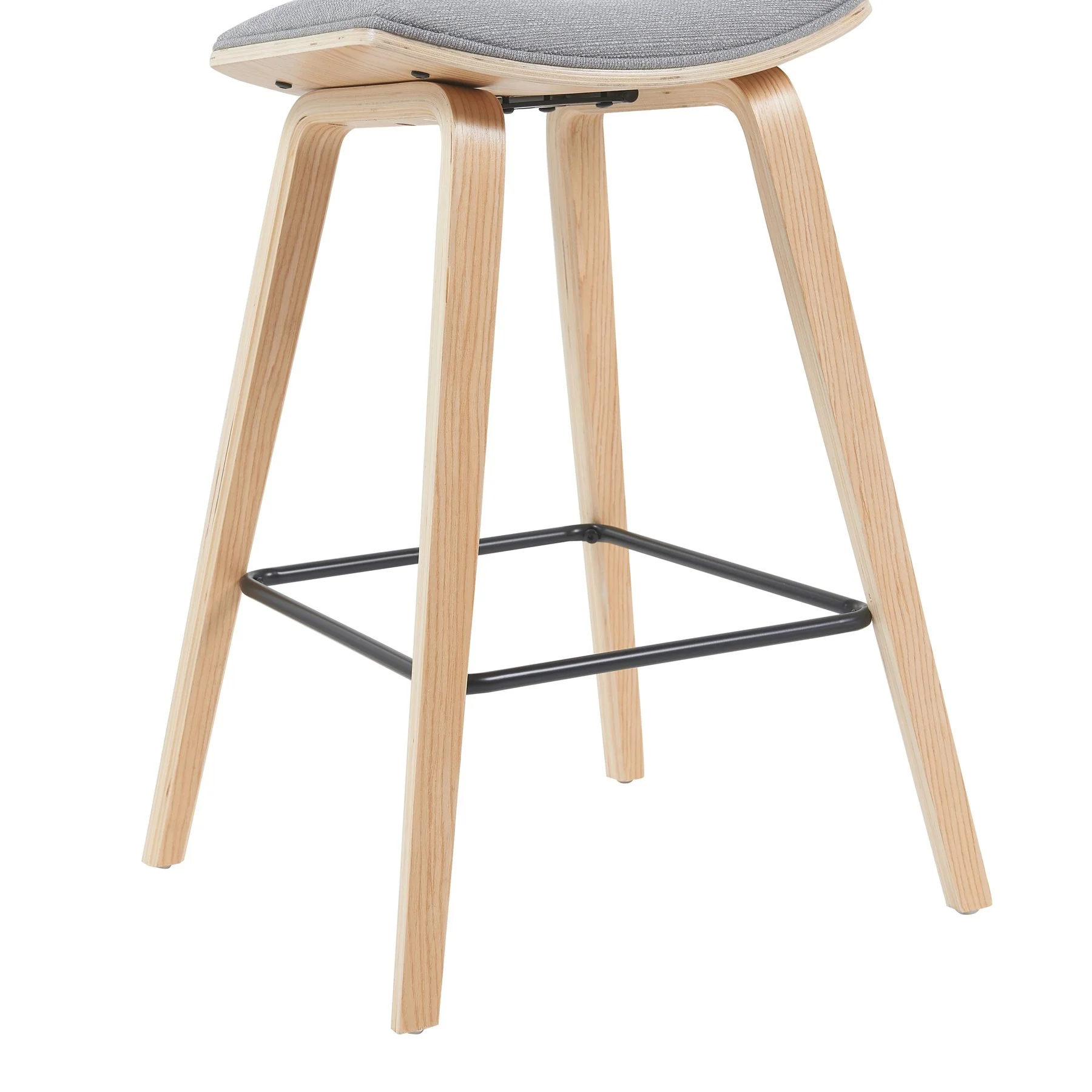 Fox Modern Swivel Counter Height Bar Stool with Grey Upholstered Seat and Patterned Oak Wood Frame - Image 6