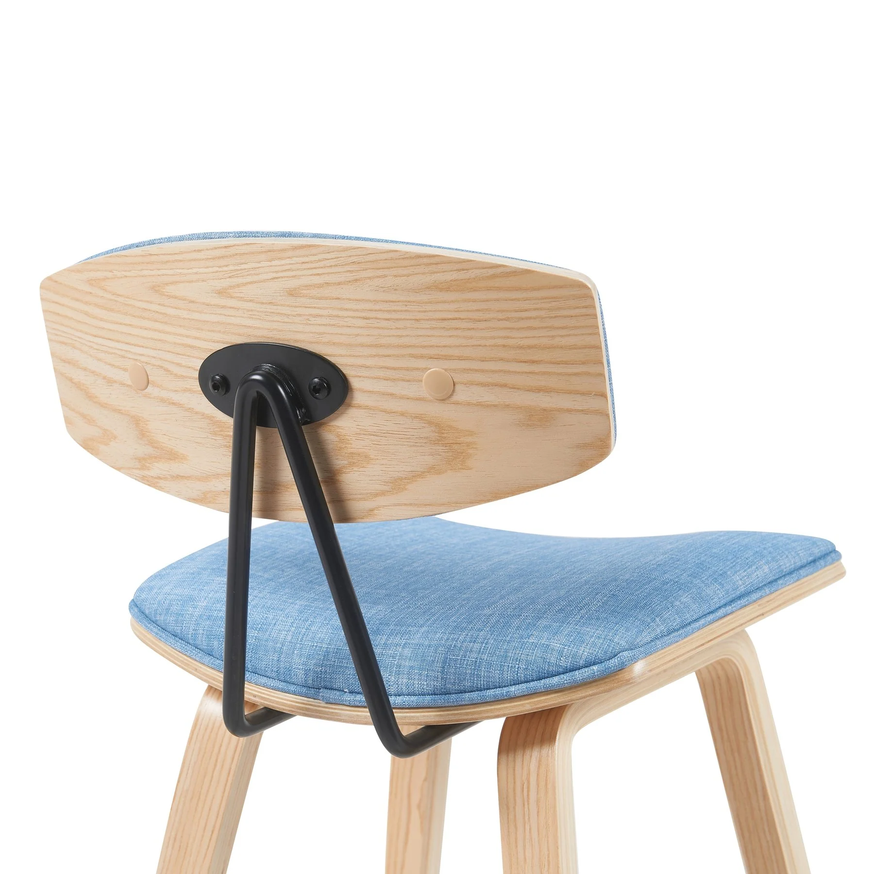 Fox Modern Swivel Counter Height Bar Stool with Light Blue Upholstered Seat and Patterned Oak Wood Frame - Image 5