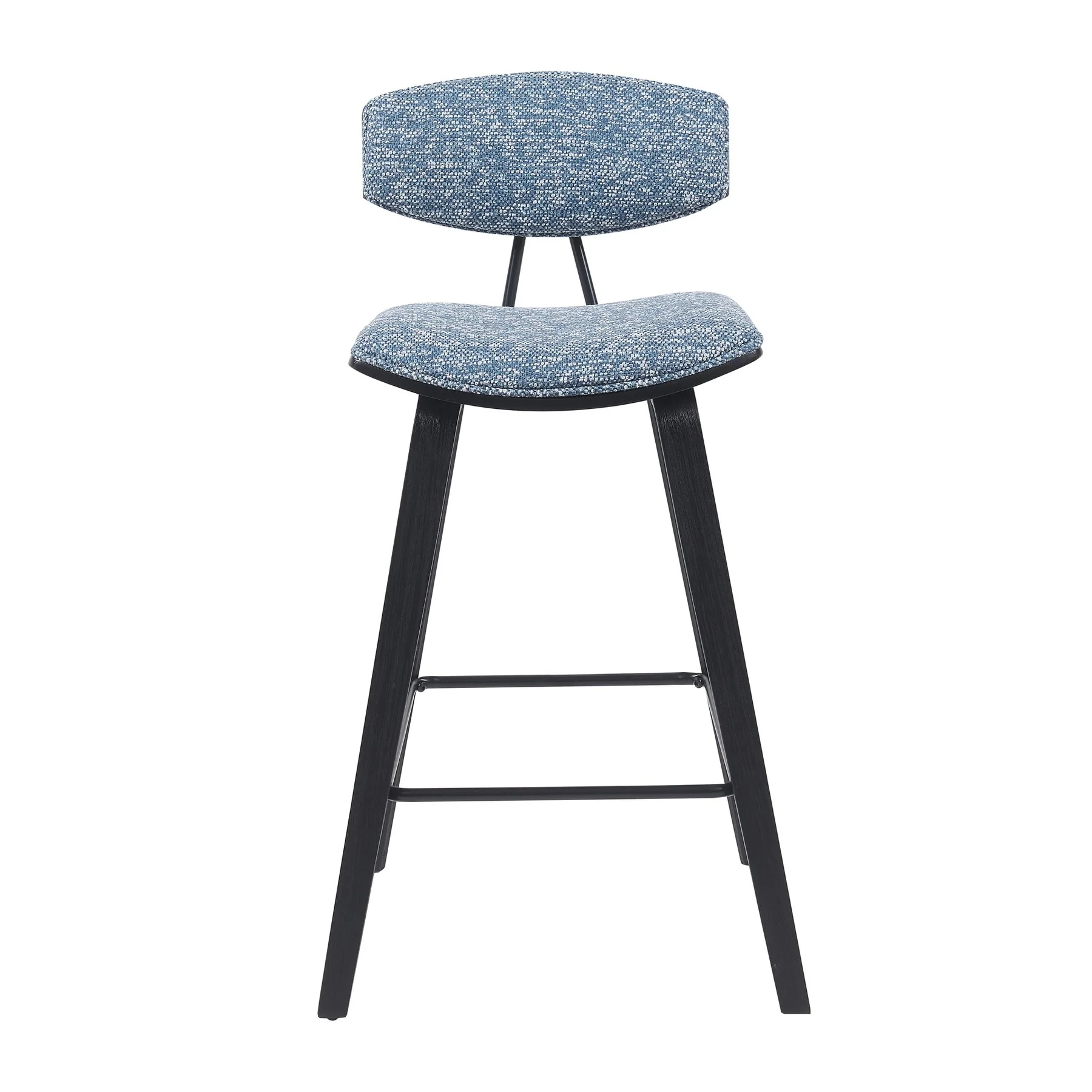 Fox Modern Swivel Counter Height Bar Stool with Speckled Blue Upholstered Seat and Black Brushed Wood Frame - Image 2