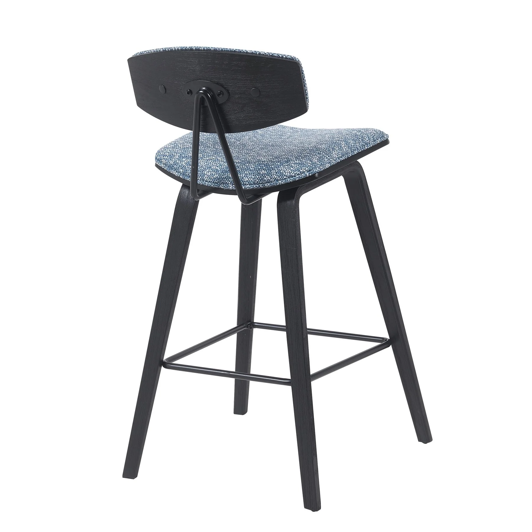 Fox Modern Swivel Counter Height Bar Stool with Speckled Blue Upholstered Seat and Black Brushed Wood Frame - Image 3