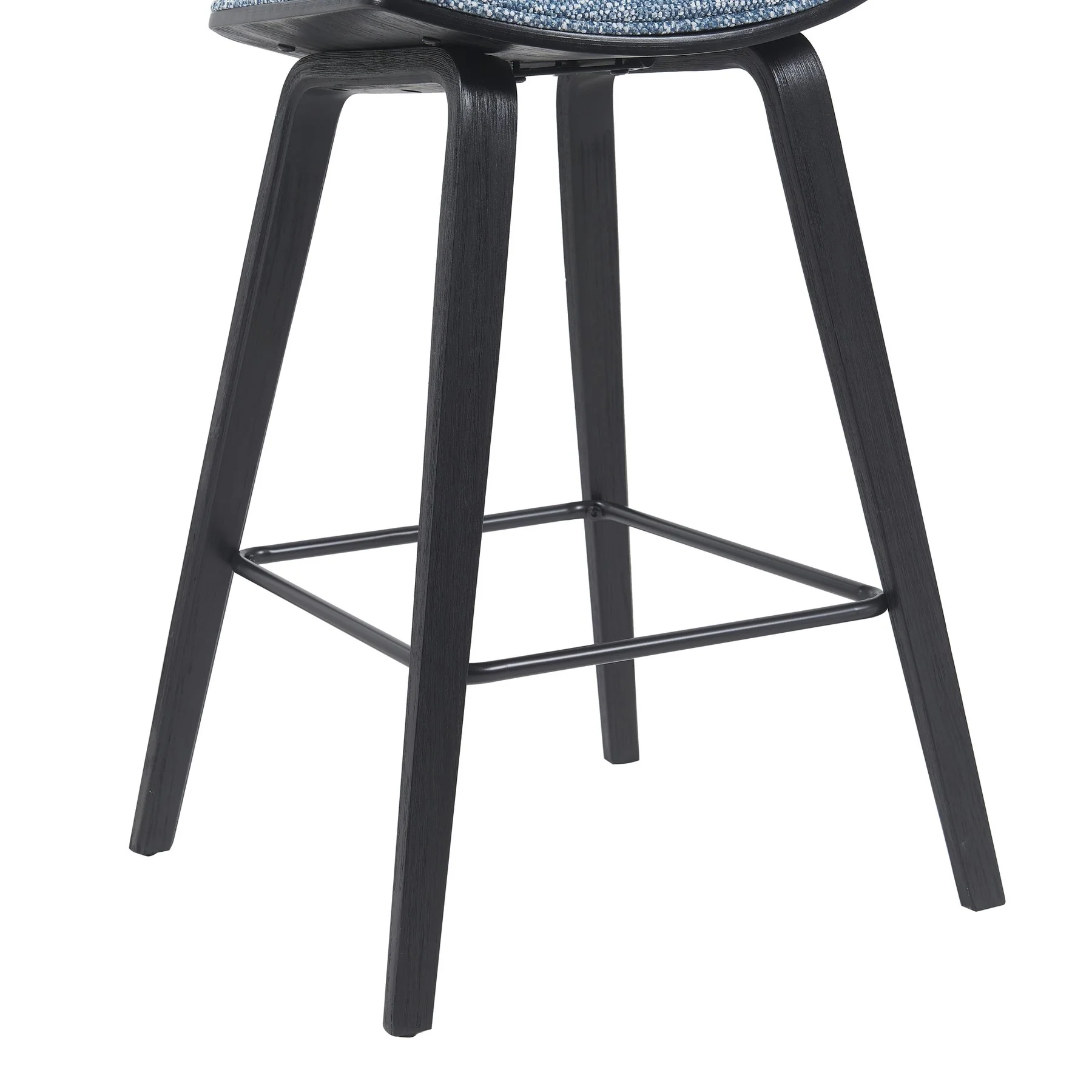 Fox Modern Swivel Counter Height Bar Stool with Speckled Blue Upholstered Seat and Black Brushed Wood Frame - Image 6