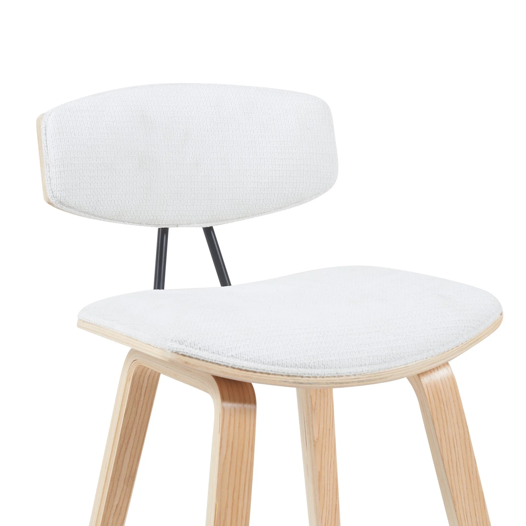 Fox Modern Swivel Counter Height Bar Stool with White Upholstered Seat and Patterned Oak Wood Frame - Image 4