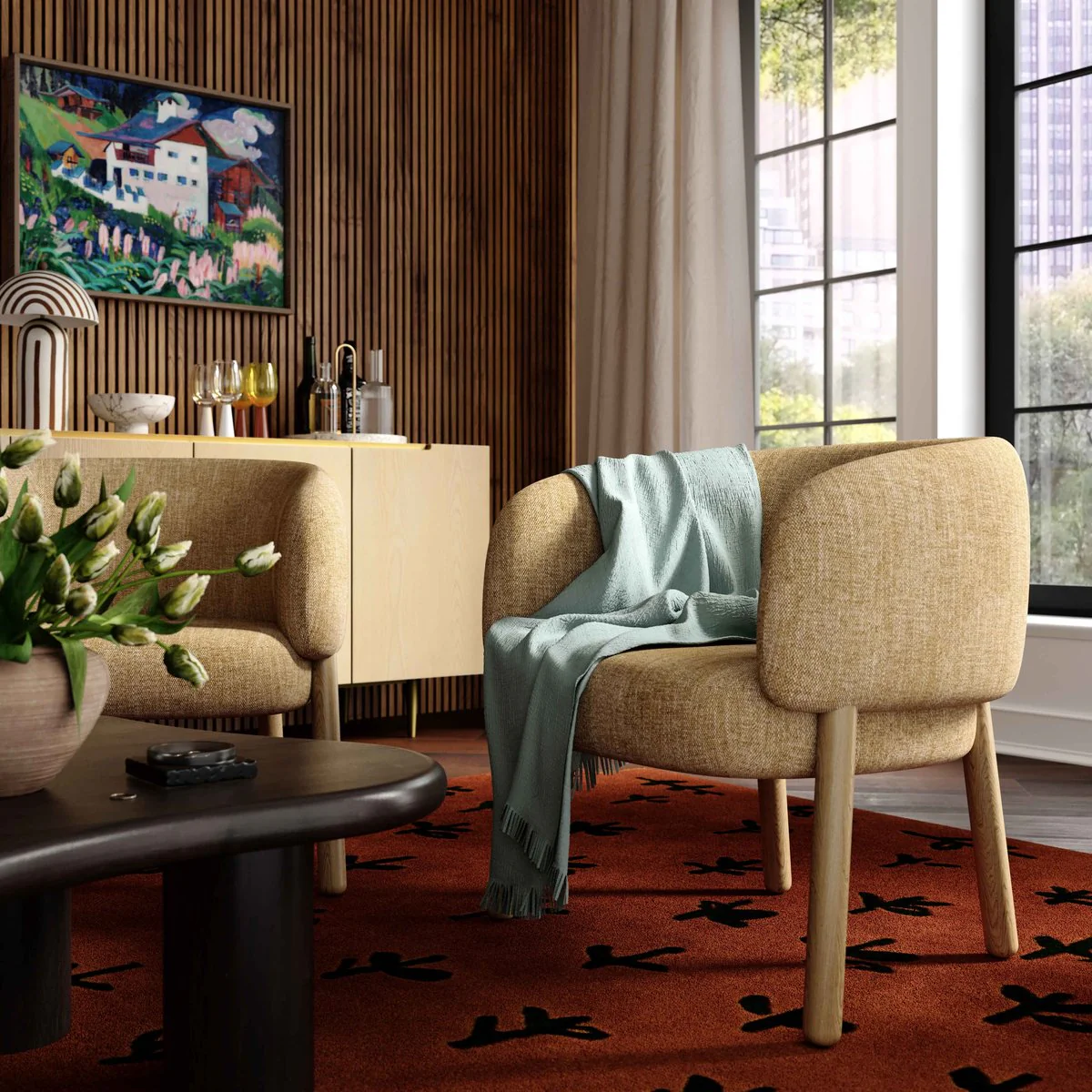 Foxy Honey Performance Textured Fabric Accent Chair - Image 2