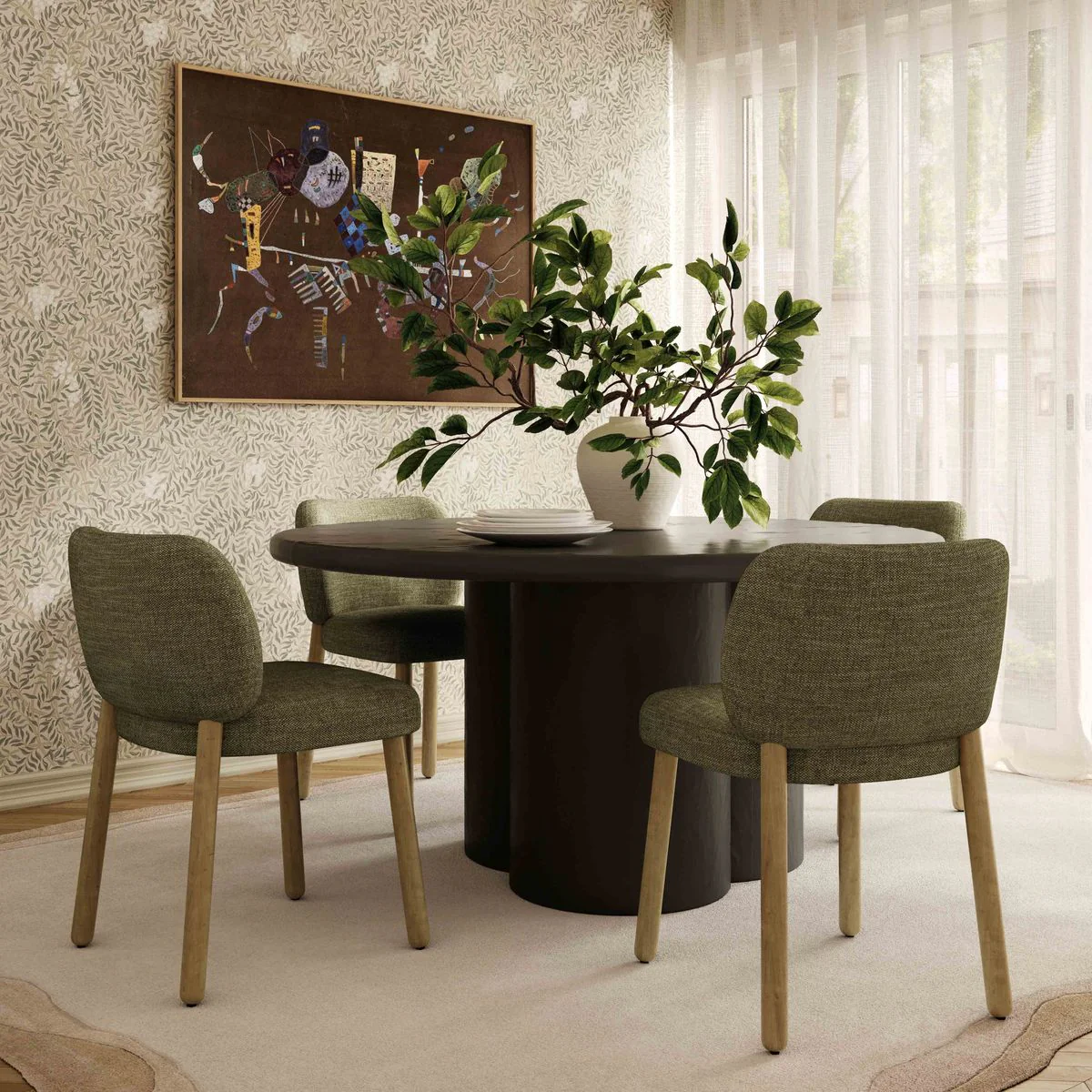 Foxy Olive Green Textured Performance Fabric Dining Chair - Image 2