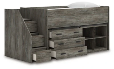 Frandern Loft Bed with Bookcase and Drawer Storage - Image 10