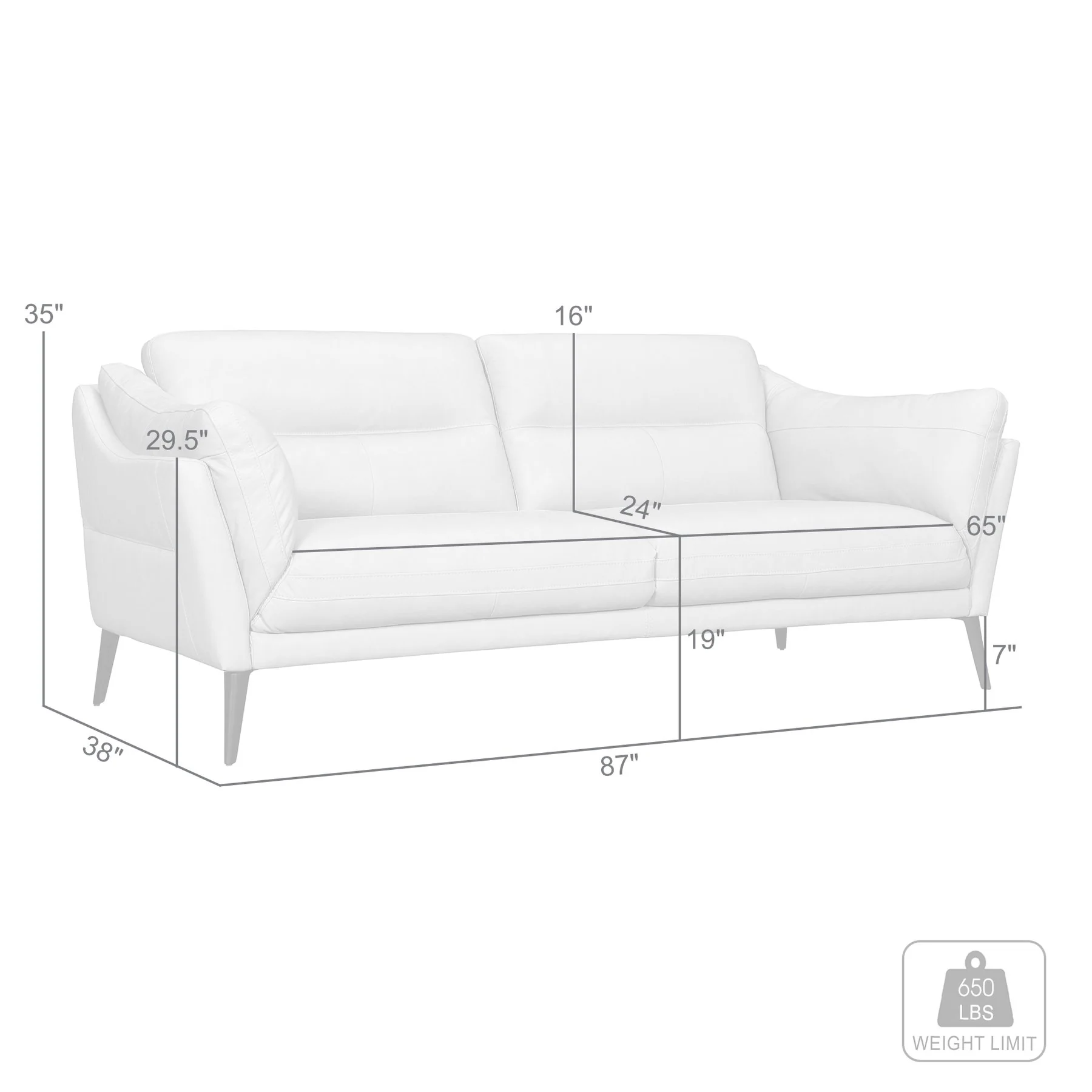 Franz Sky Blue Leather Sofa - Image 8