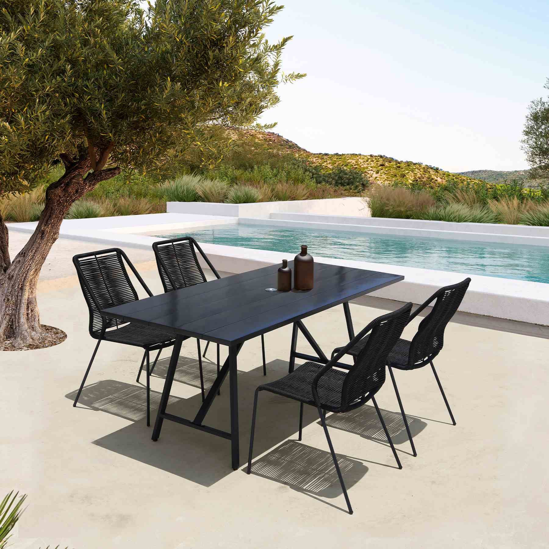 Frinton and Clip 5 Piece Dining Set in Dark Eucalyptus Wood and Metal with Black Rope - Image 12