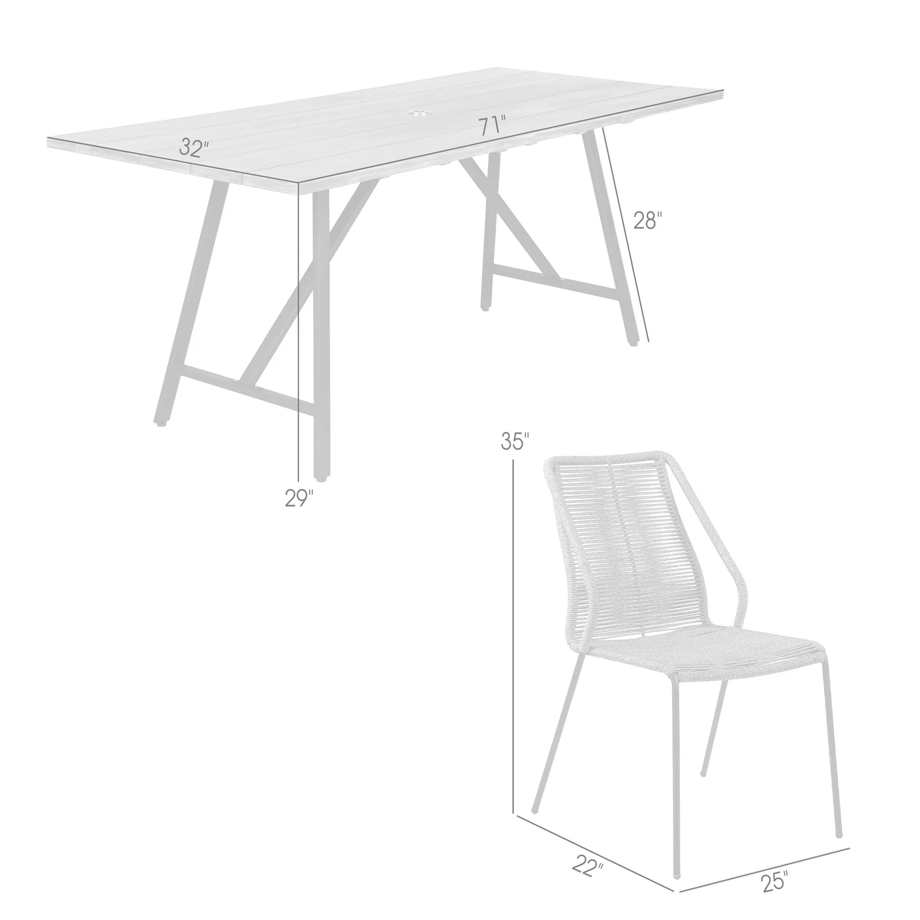 Frinton and Clip 5 Piece Dining Set in Light Eucalyptus Wood and Metal with Gray Rope - Image 11