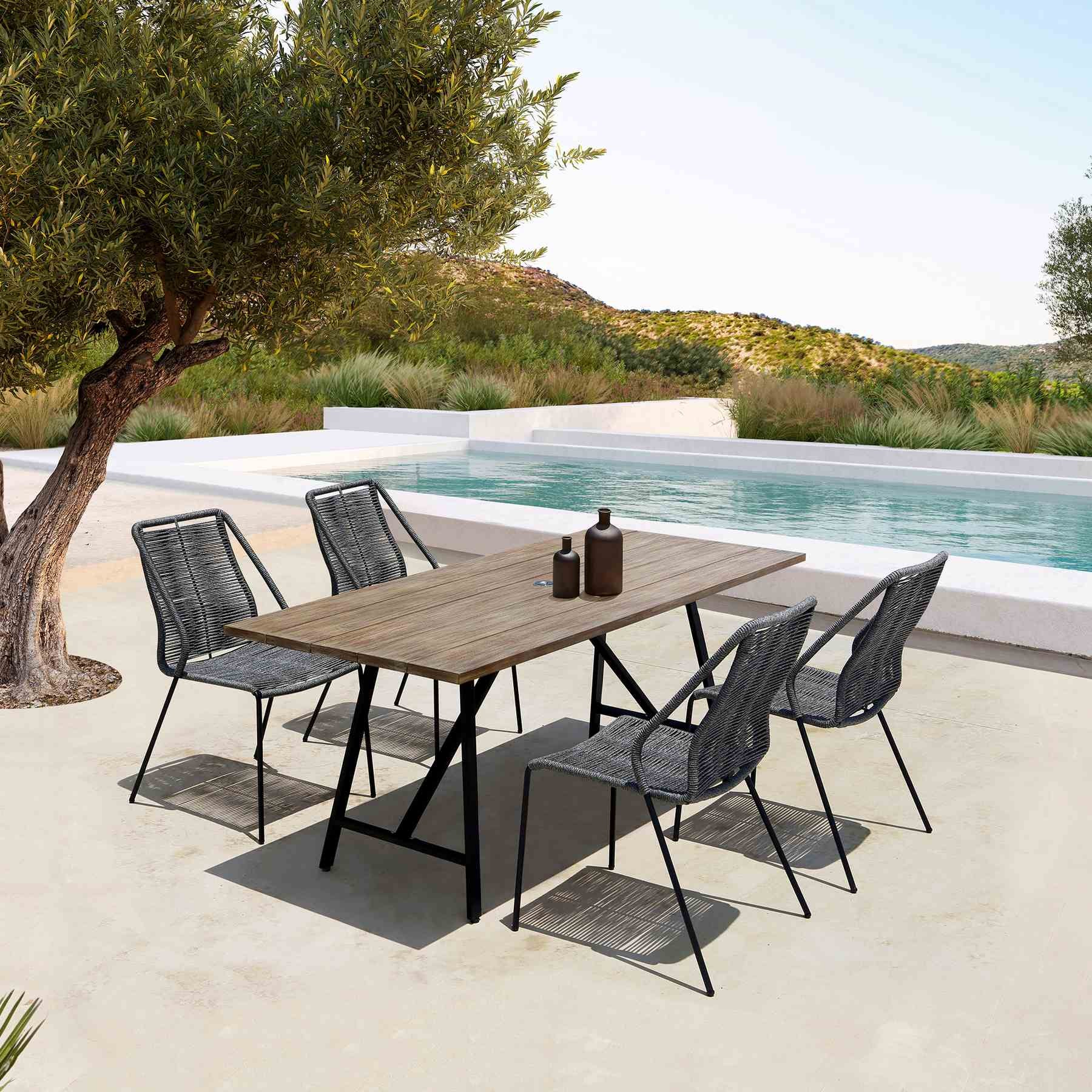 Frinton and Clip 5 Piece Dining Set in Light Eucalyptus Wood and Metal with Gray Rope - Image 12