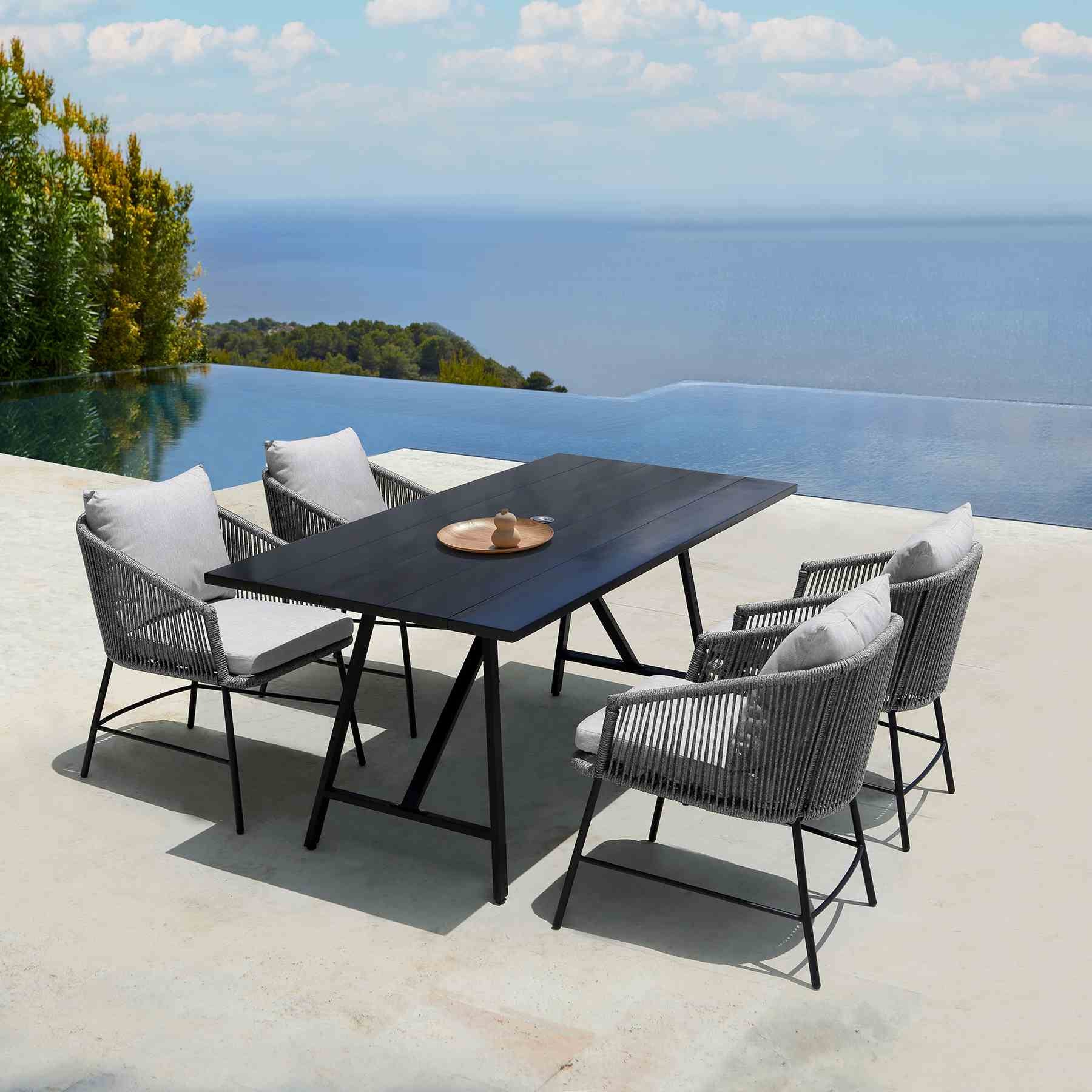 Frinton and Ditas 5 Piece Dining Set in Dark Eucalyptus and Metal with Gray Rope - Image 13