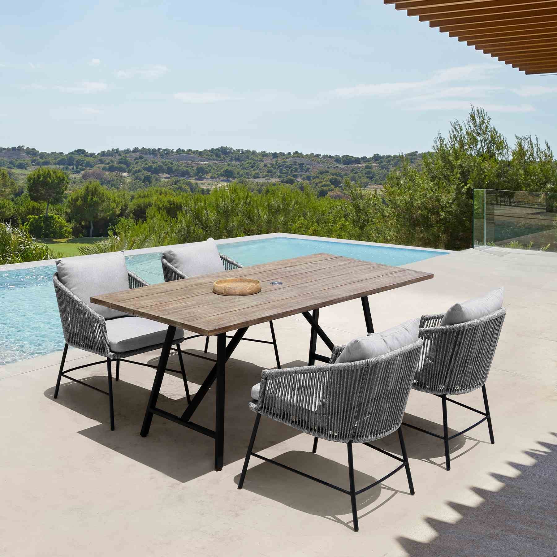 Frinton and Ditas 5 Piece Dining Set in Light Eucalyptus and Metal with Gray Rope - Image 13