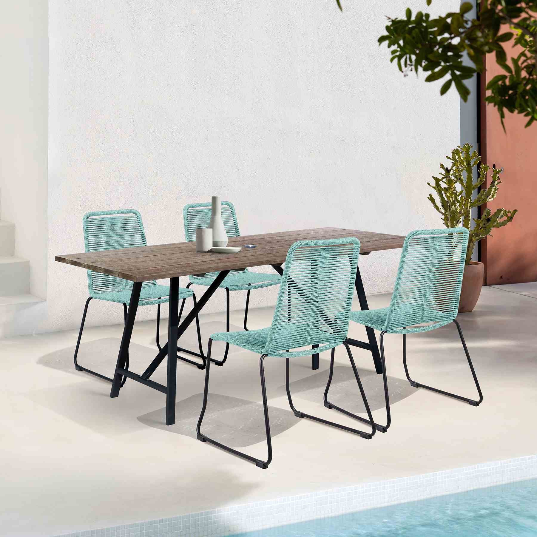 Frinton and Shasta 5 Piece Outdoor Patio Dining Set in Light Eucalyptus Wood and Wasabi Rope - Image 12