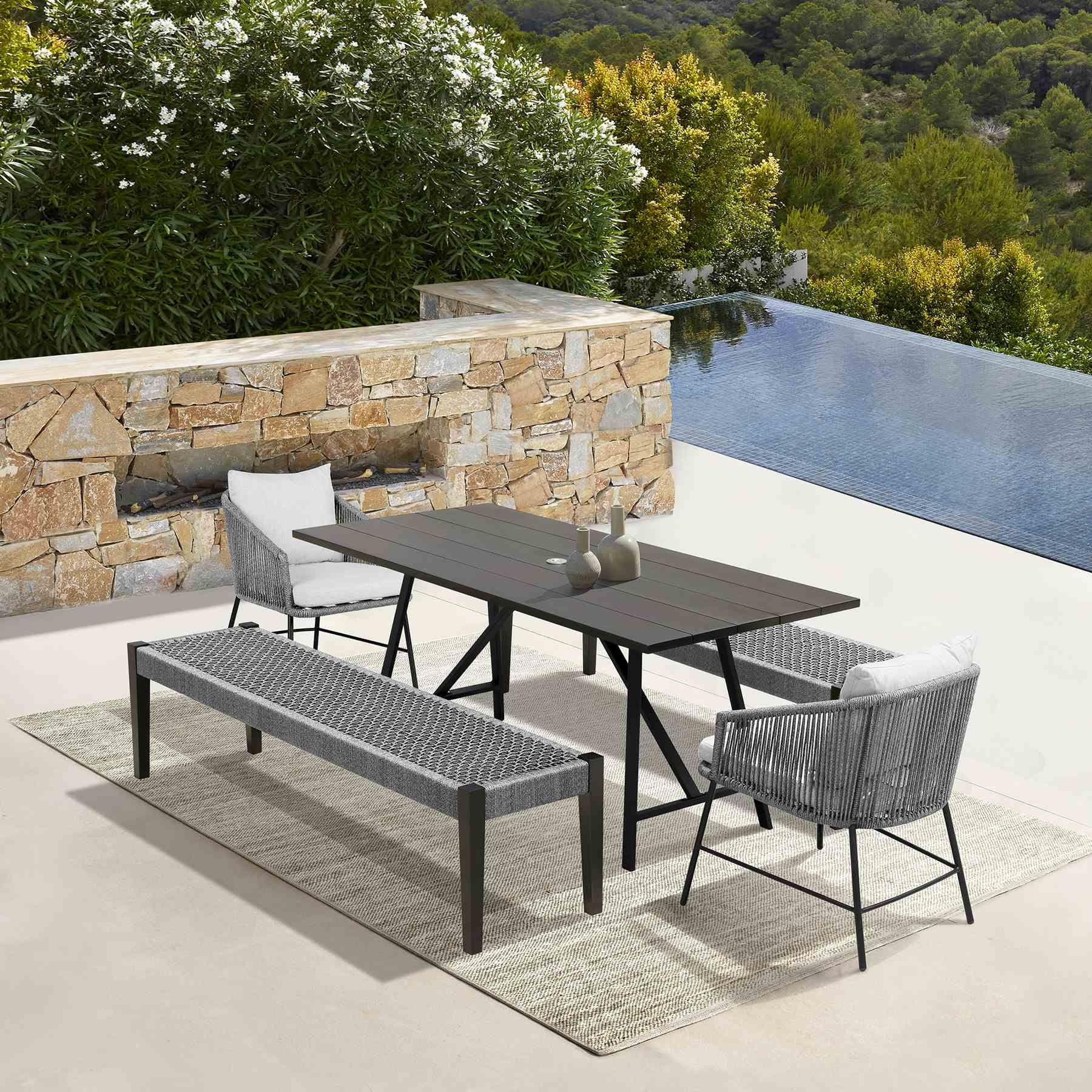 Frinton Ditas and Rhett 5 Piece Outdoor Dining Set with Dark Eucalyptus Wood and Gray Rope and Cushions - Image 14