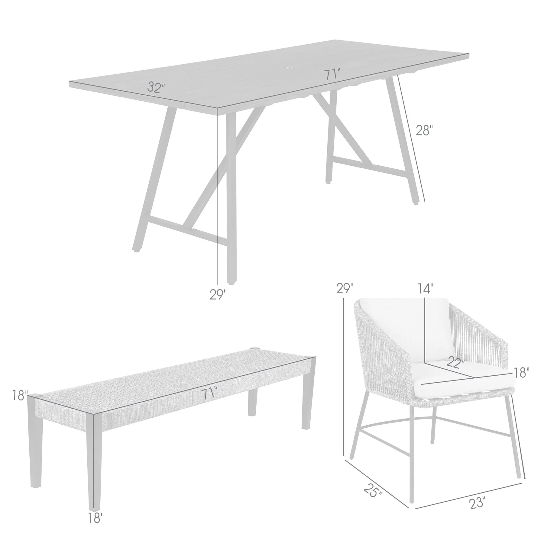 Frinton Ditas and Rhett 6 Piece Outdoor Dining Set with Dark Eucalyptus Wood and Gray Rope and Cushions - Image 13
