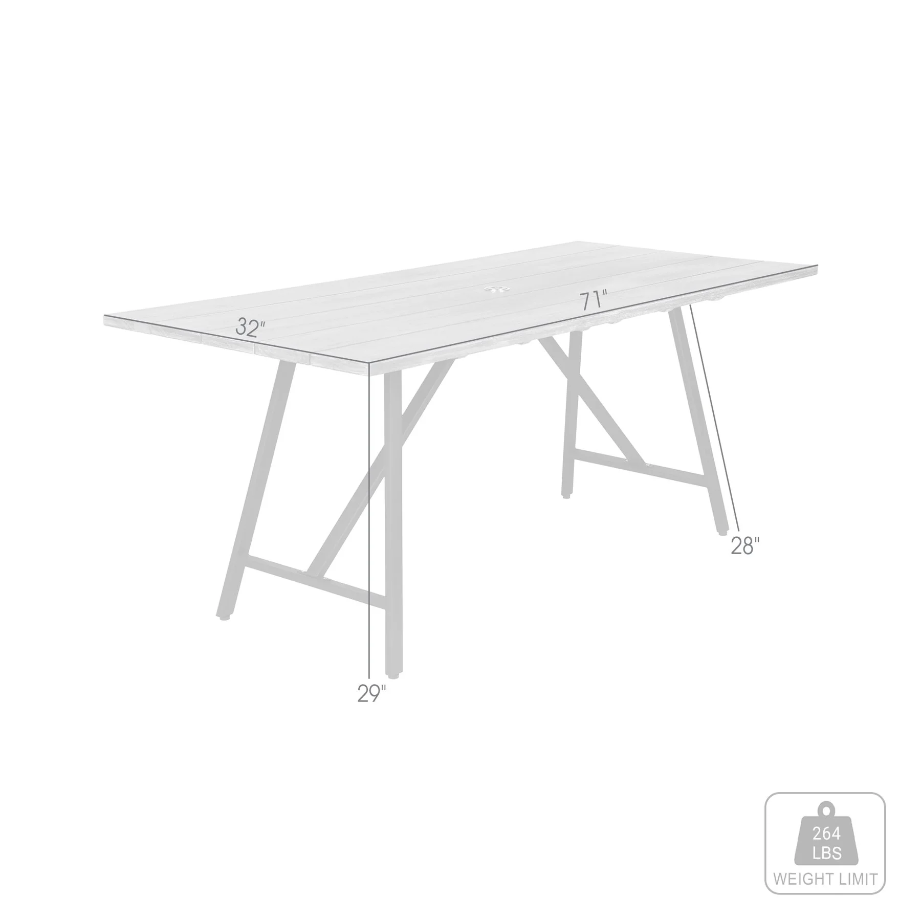 Frinton Outdoor Patio Light Eucalyptus Wood and Metal Rectangle Dining Table - Image 7