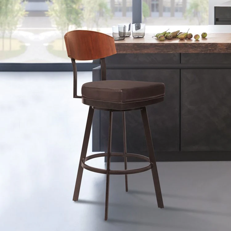 Frisco 26" Counter Height Barstool in Auburn Bay with Brown Faux Leather and Sedona Wood - Image 4