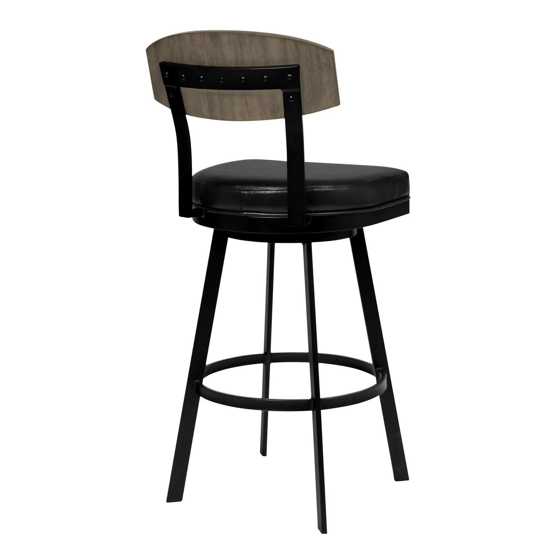 Frisco 30" Bar Height Barstool in Matte Black Finish with Black Faux Leather and Gray Walnut - Image 2