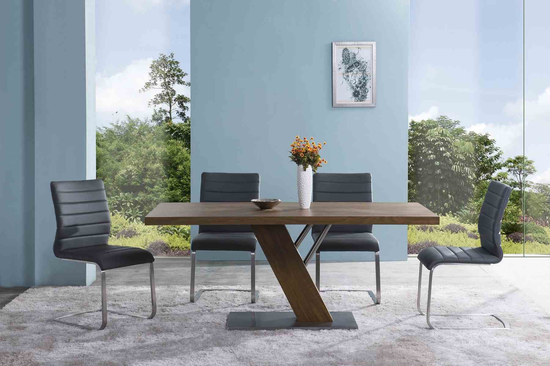 Fusion Contemporary Dining Table In Walnut Wood Top and Stainless Steel - Image 2