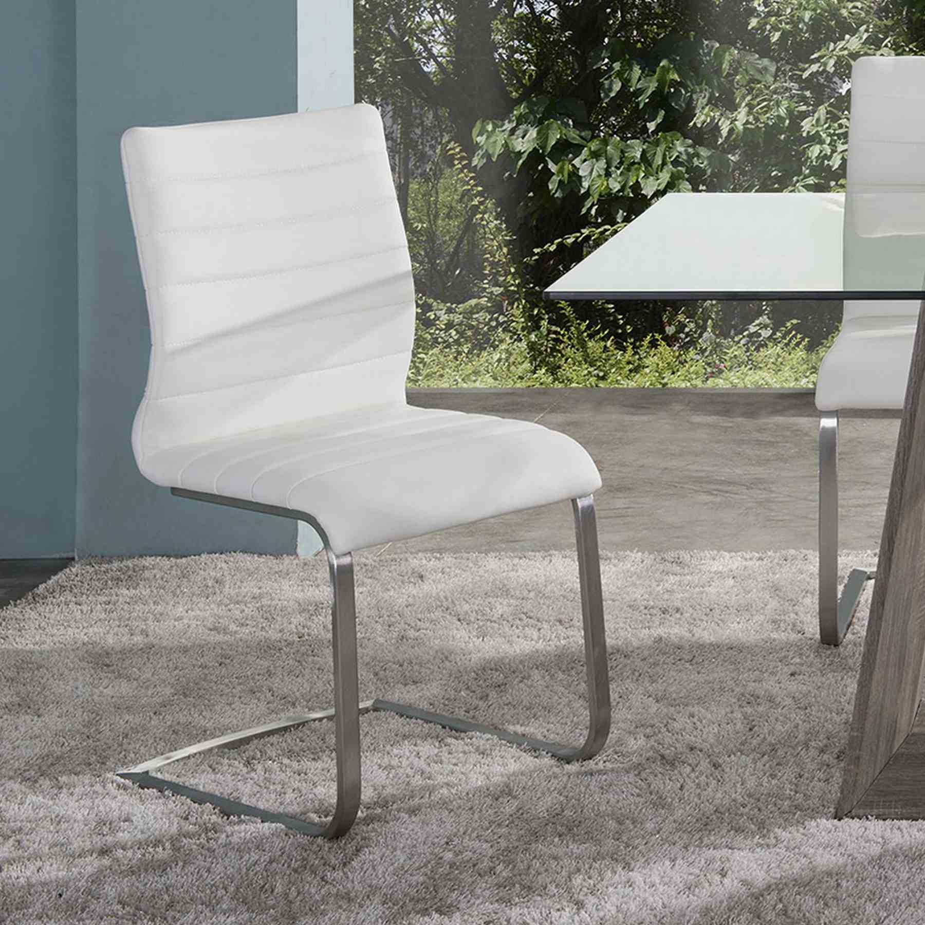 Fusion Contemporary Side Chair In White and Stainless Steel - Set of 2 - Image 2