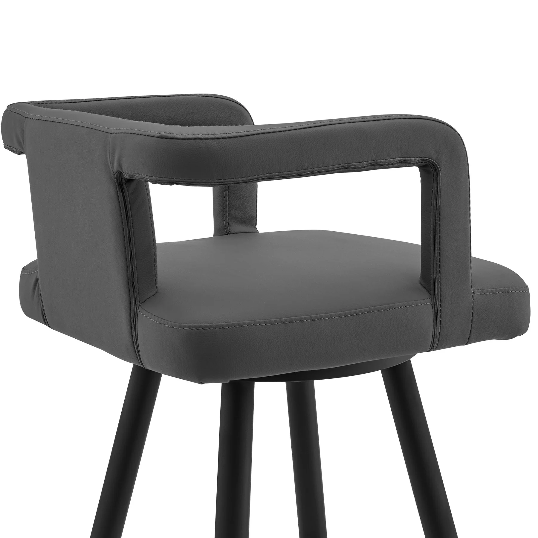 Gabriele 26" Gray Faux Leather and Black Metal Swivel Bar Stool - Image 5