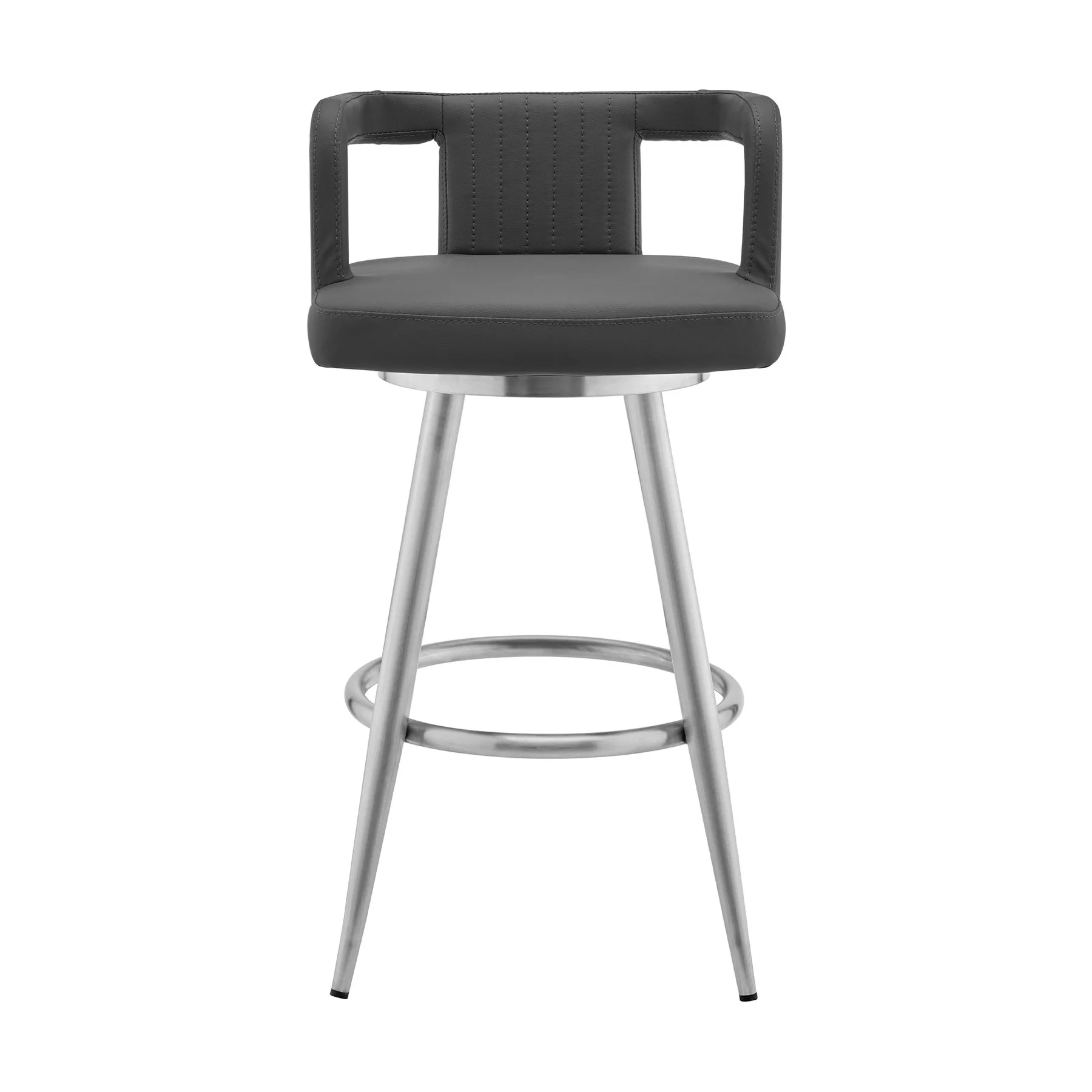 Gabriele 26" Gray Faux Leather and Brushed Stainless Steel Swivel Bar Stool - Image 2