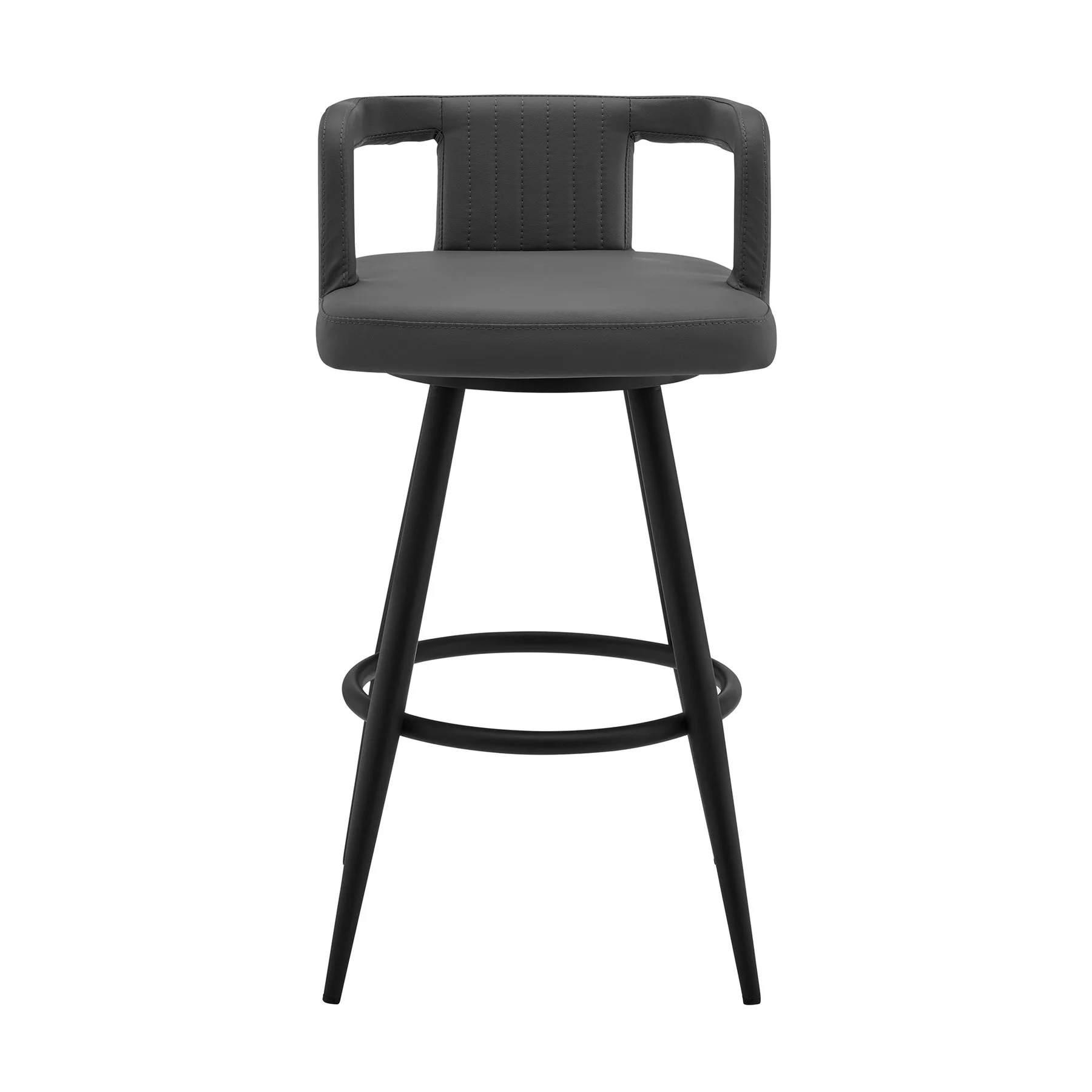 Gabriele 30" Gray Faux Leather and Black Metal Swivel Bar Stool - Image 2