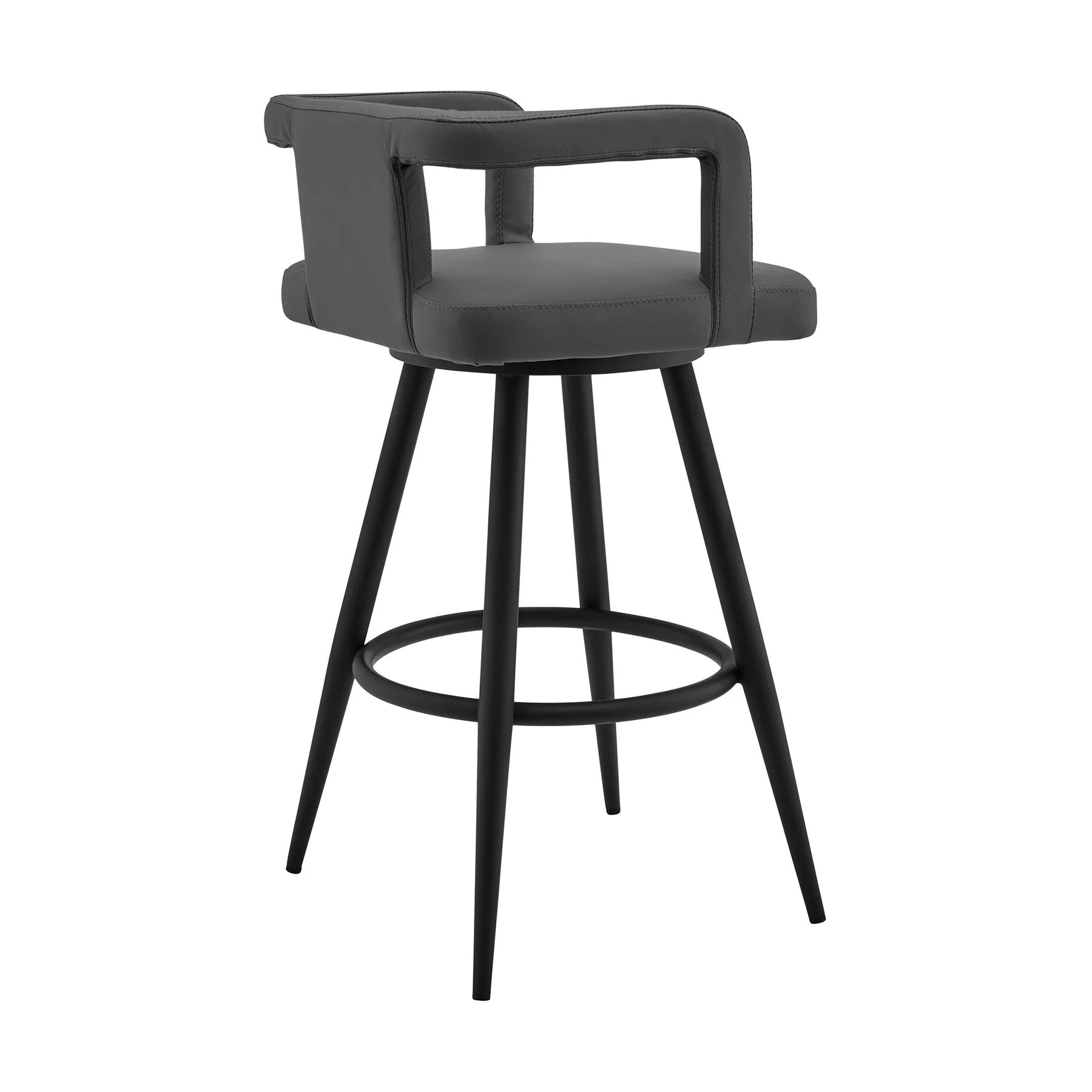 Gabriele 30" Gray Faux Leather and Black Metal Swivel Bar Stool - Image 3