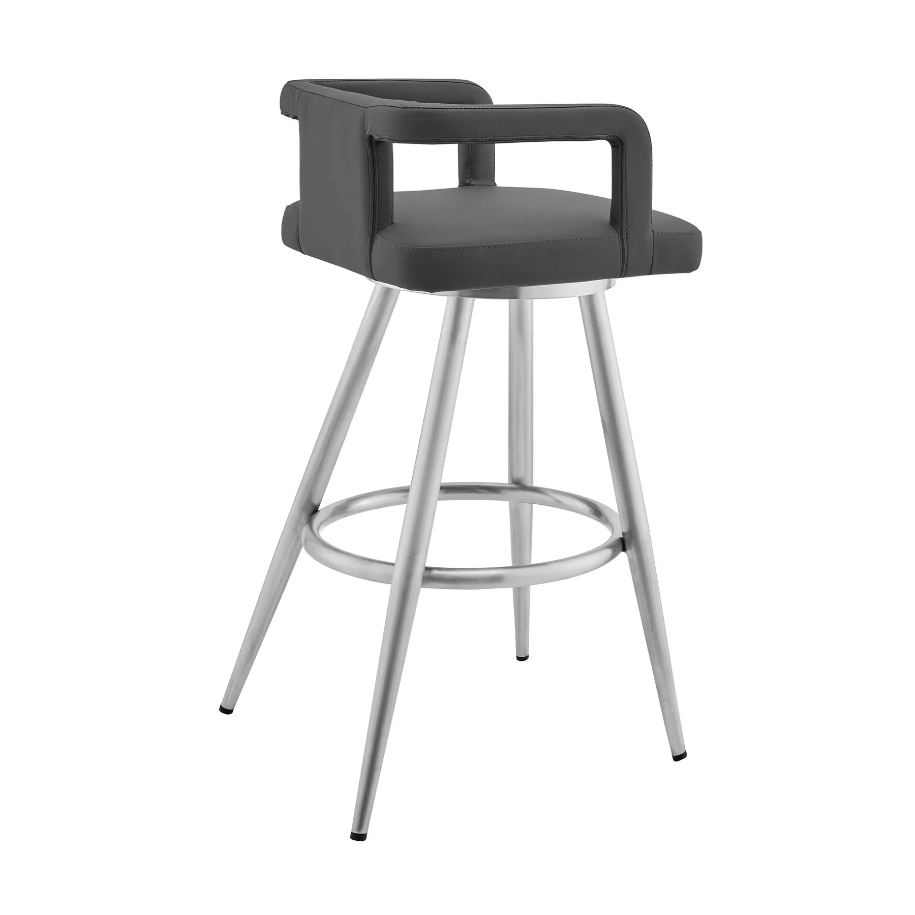 Gabriele 30" Gray Faux Leather and Brushed Stainless Steel Swivel Bar Stool - Image 3